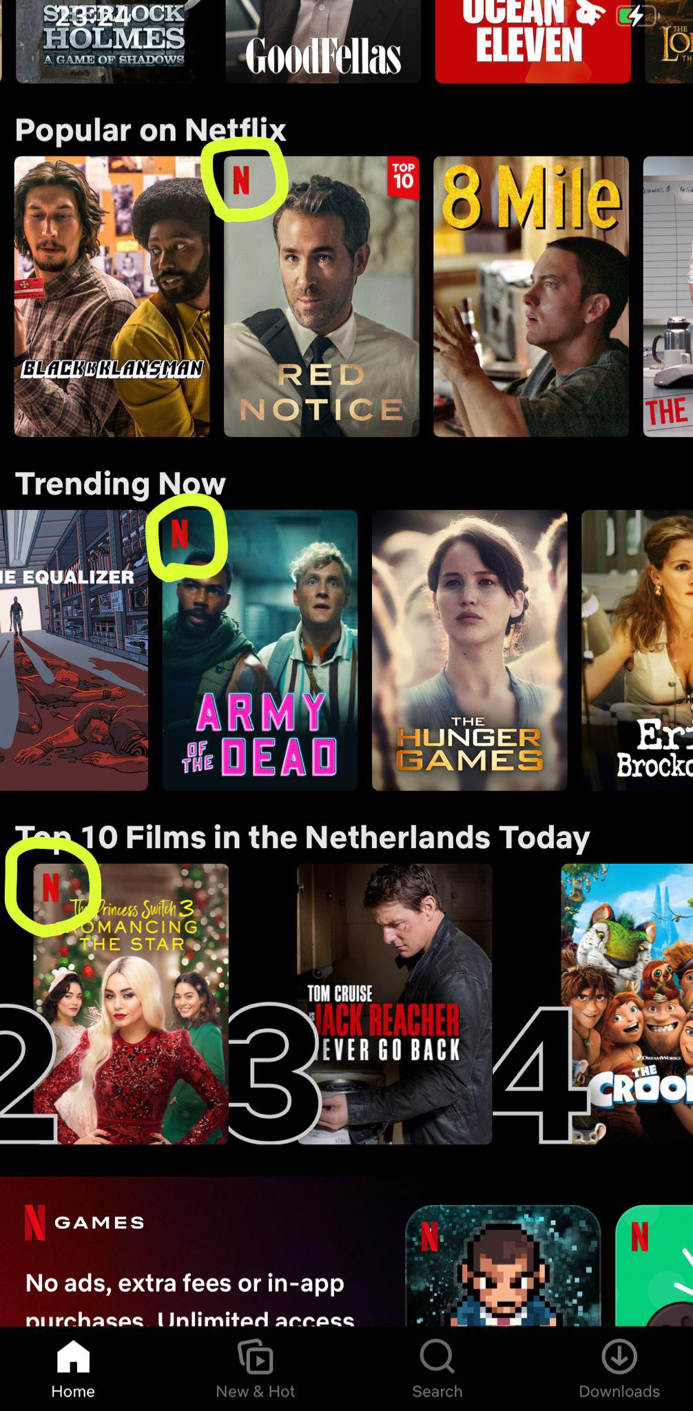 UI Detail Netflix’ catalog features a red ‘N’ on some of its