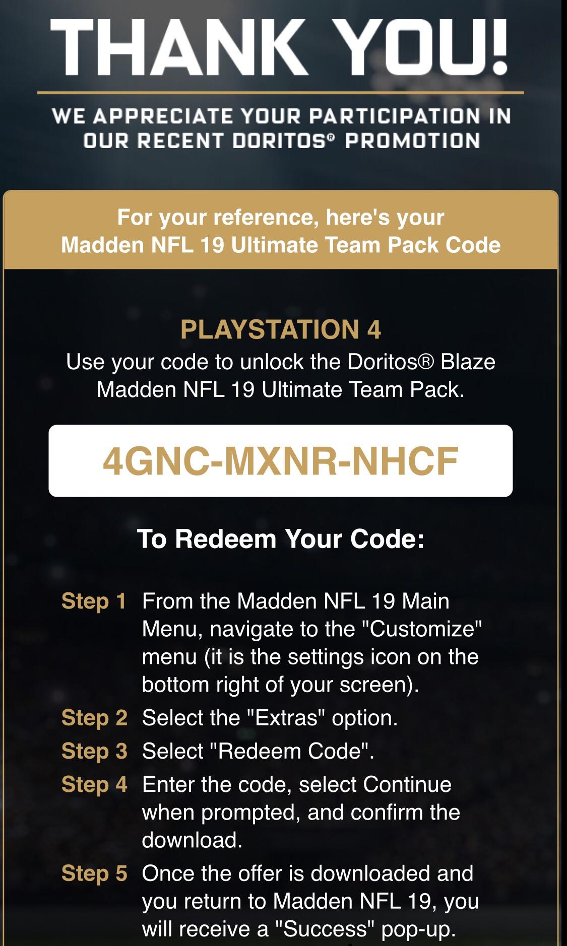 I have a free PS4 Ultimate Team Pack code! Enjoy! (4GNCMXNRNHCF) r