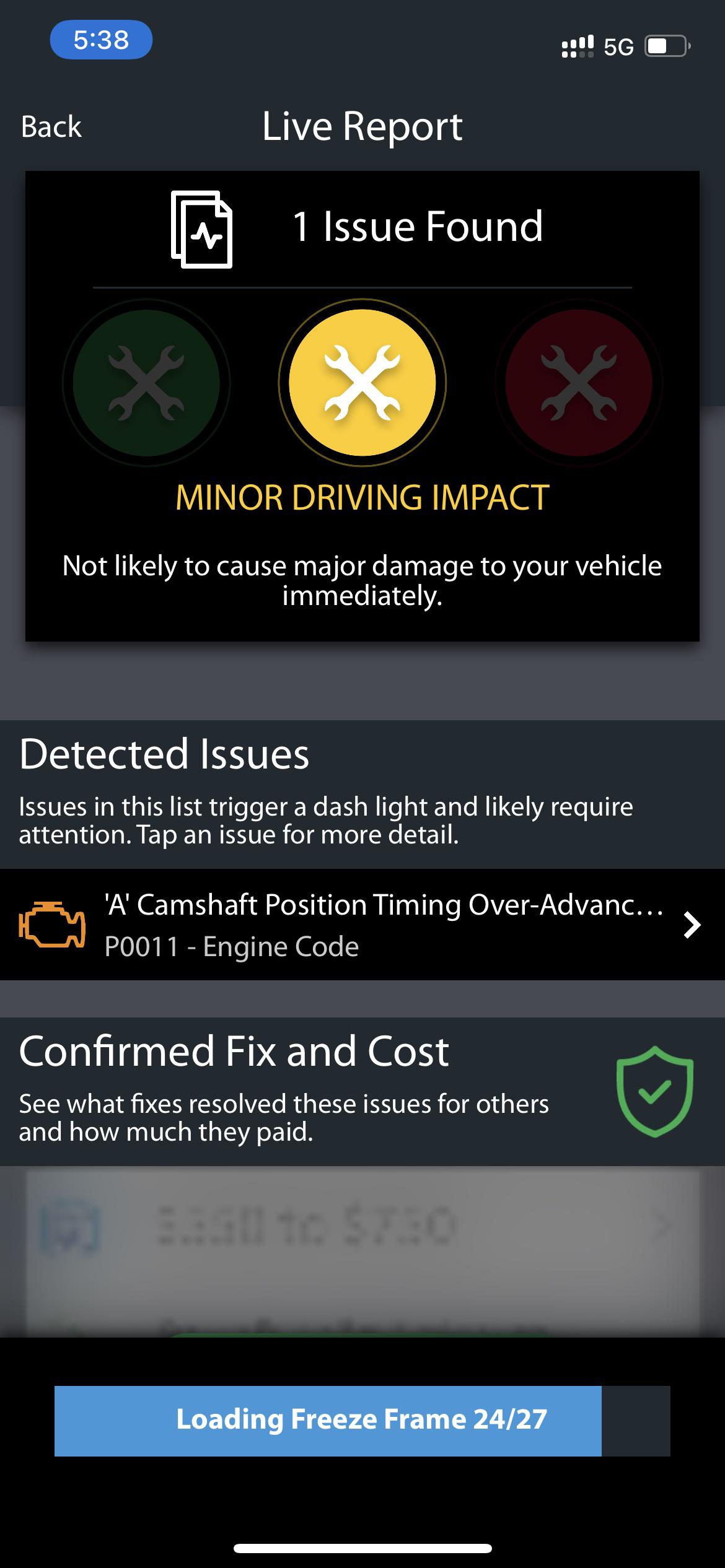P0011 Engine code seen twice on 2013 Audi Q5 Quattro 2.0. First time it