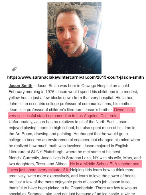 Why does Owen lie and claim his brothers is a lumberjack? He's a school