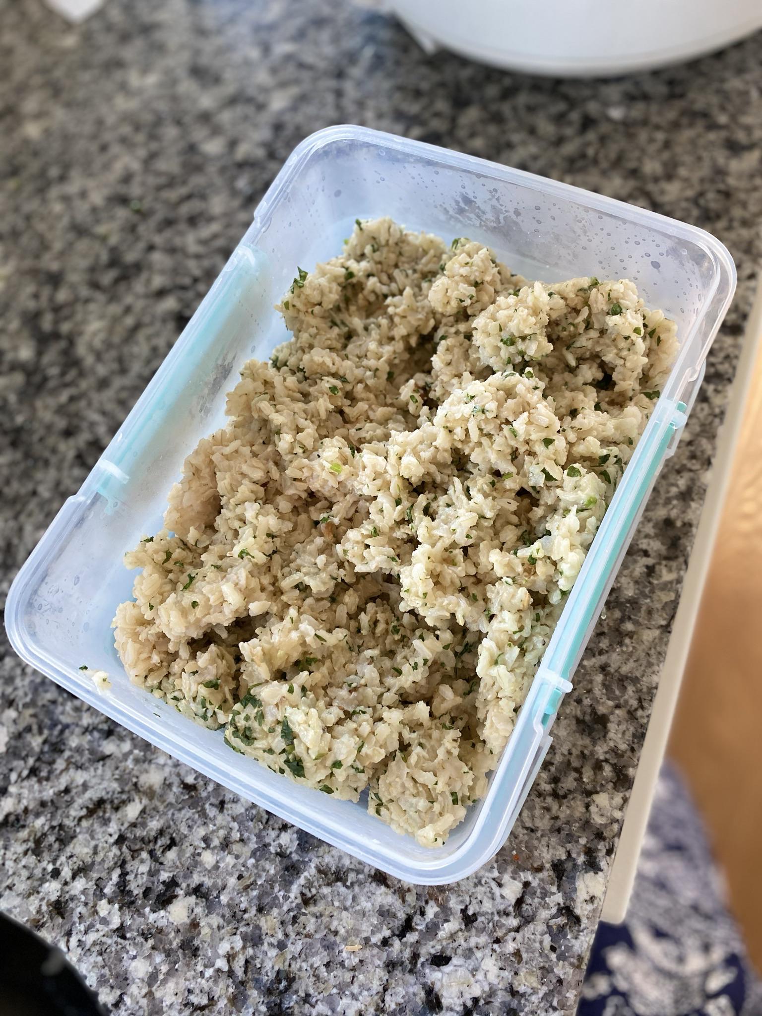 Cheap side brown rice, little salt, little olive oil, cilantro and