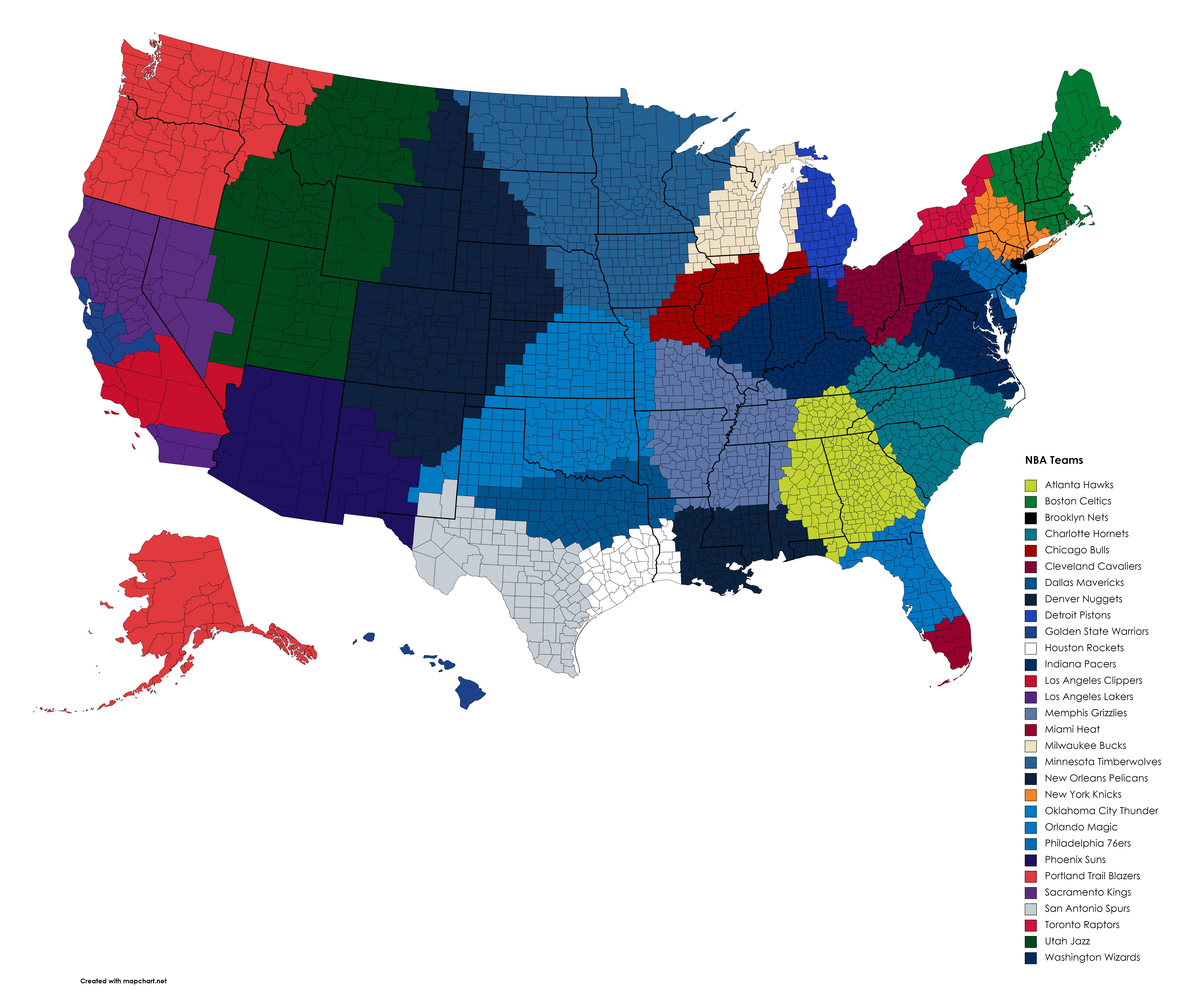 Nearest NBA team to each US County r/MapPorn