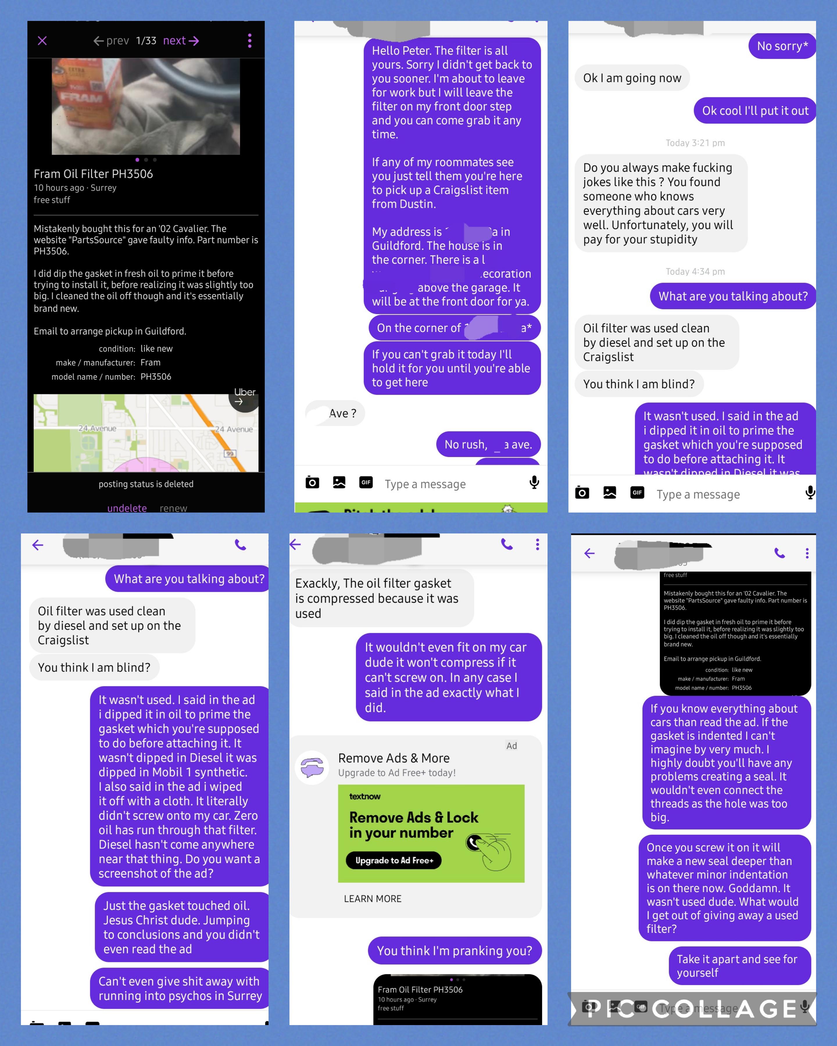 Guy Threatens me over his Confusion of my Free Craigslist Item r/texts