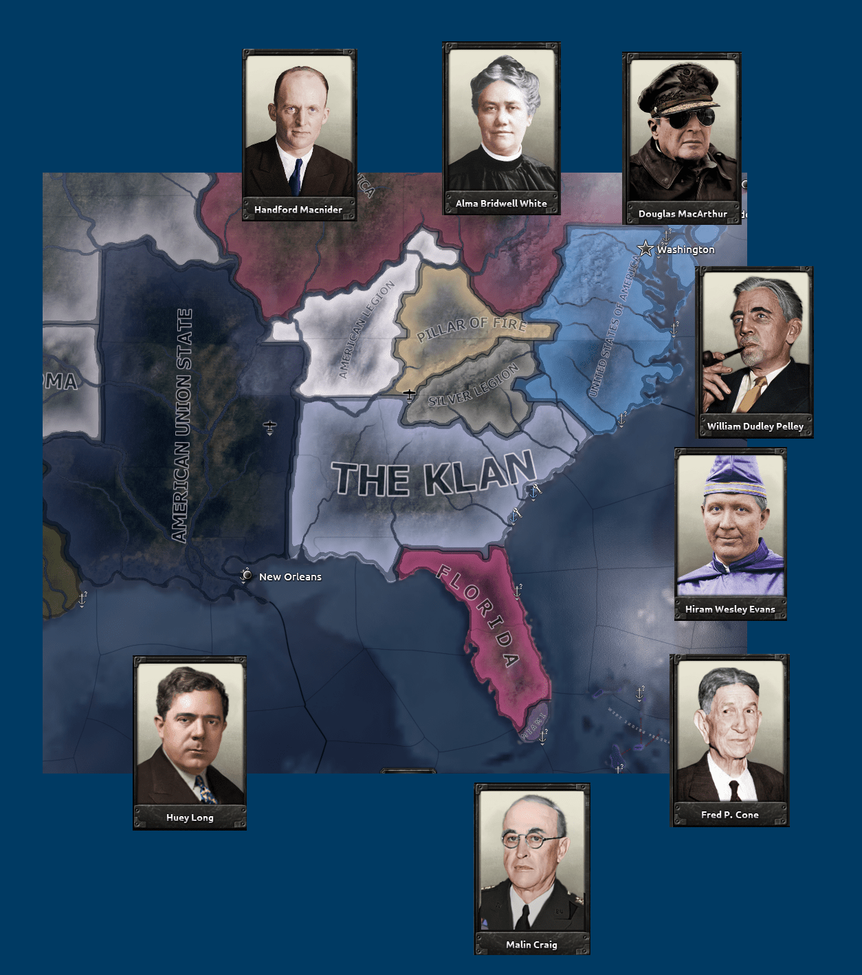 Rough map of planned Kaiserreich submod for the American Civil War