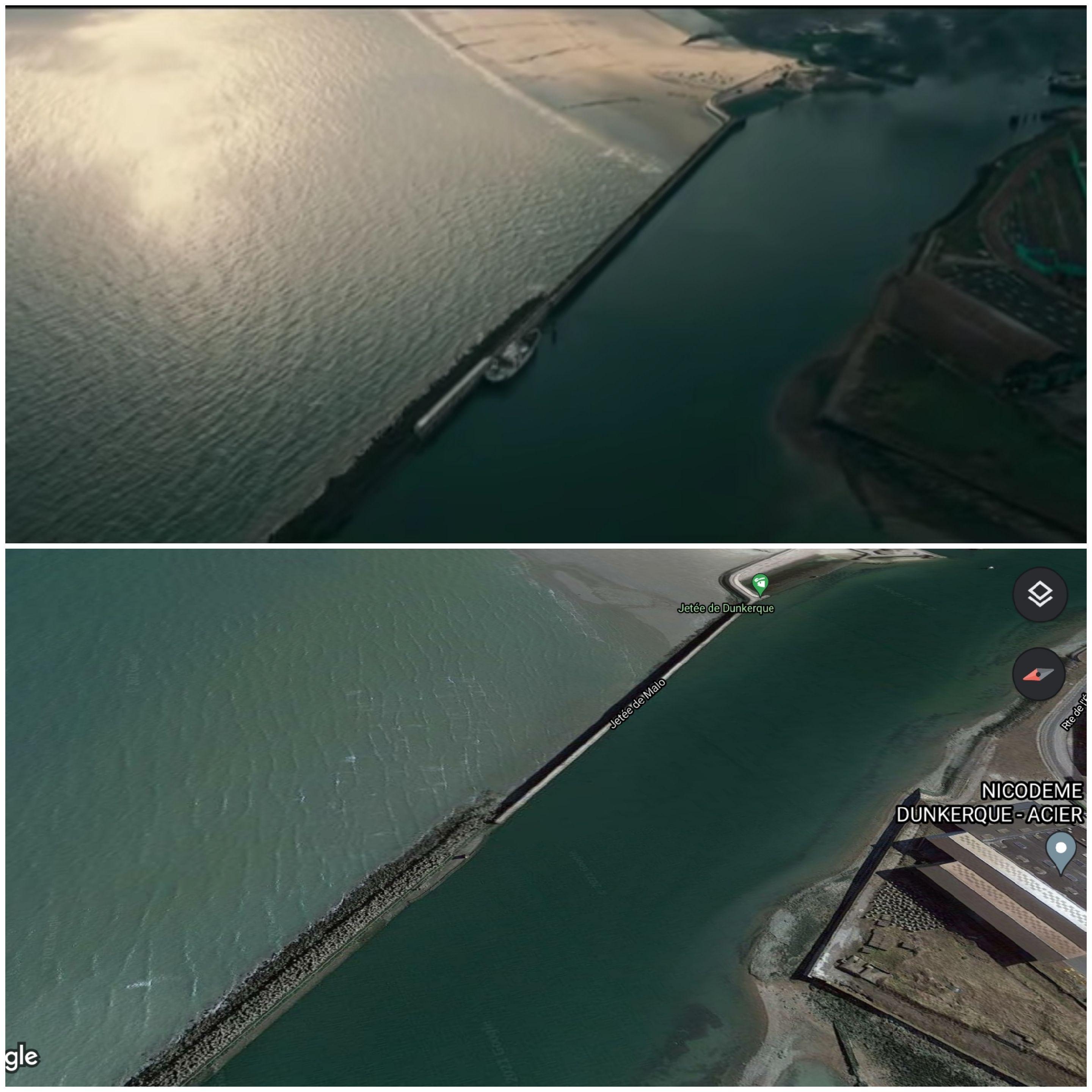 I recreated the amazing shot in Dunkirk on Google Maps. The upper one