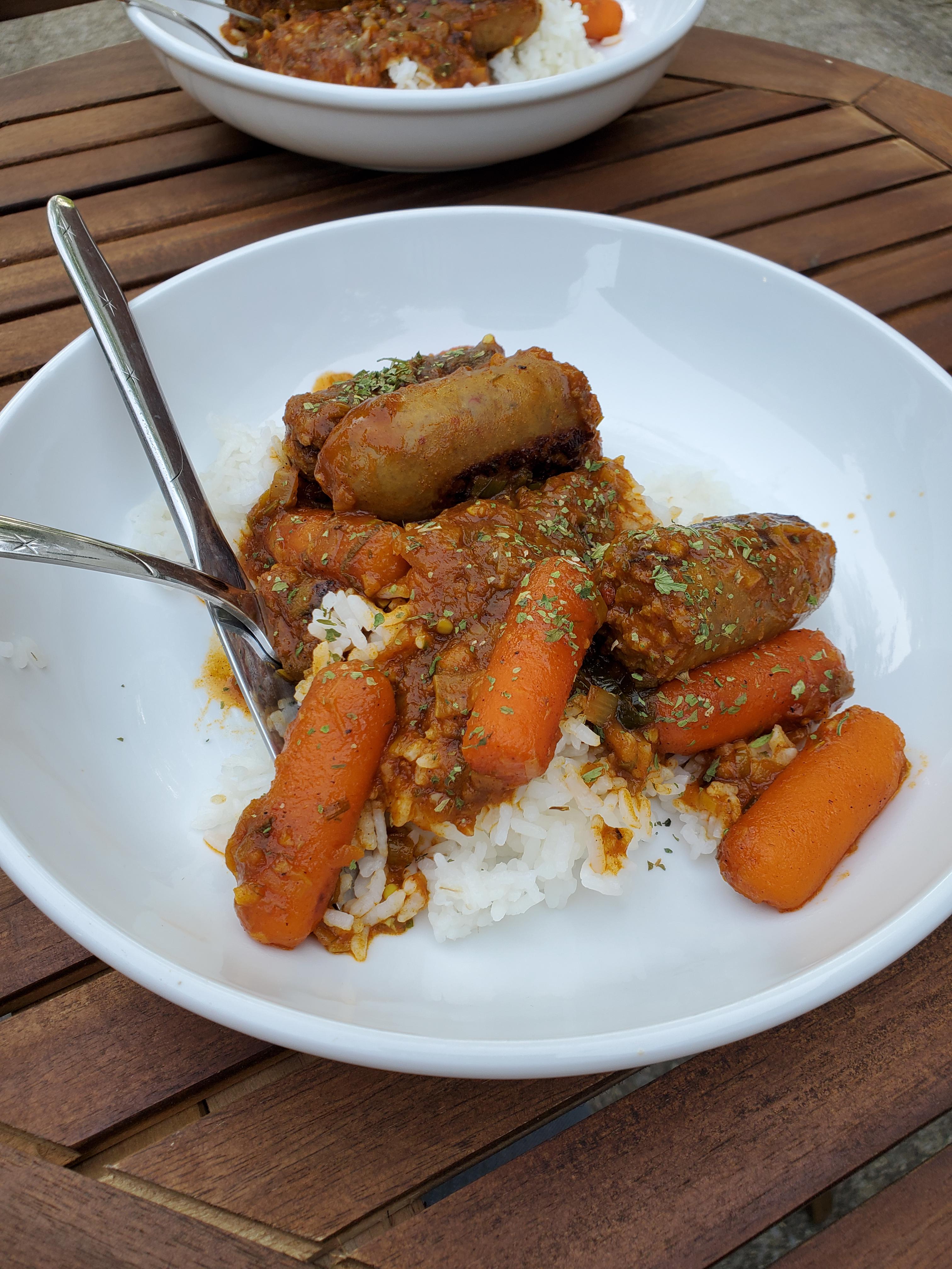 First time Mother's Day Dinner Curry Sausages, inspired by Bluey