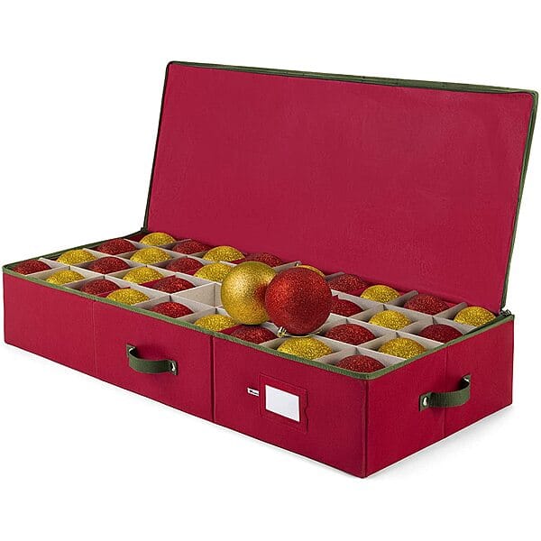 Underbed Christmas Ornament Storage Box with Zippered Closure (Stores