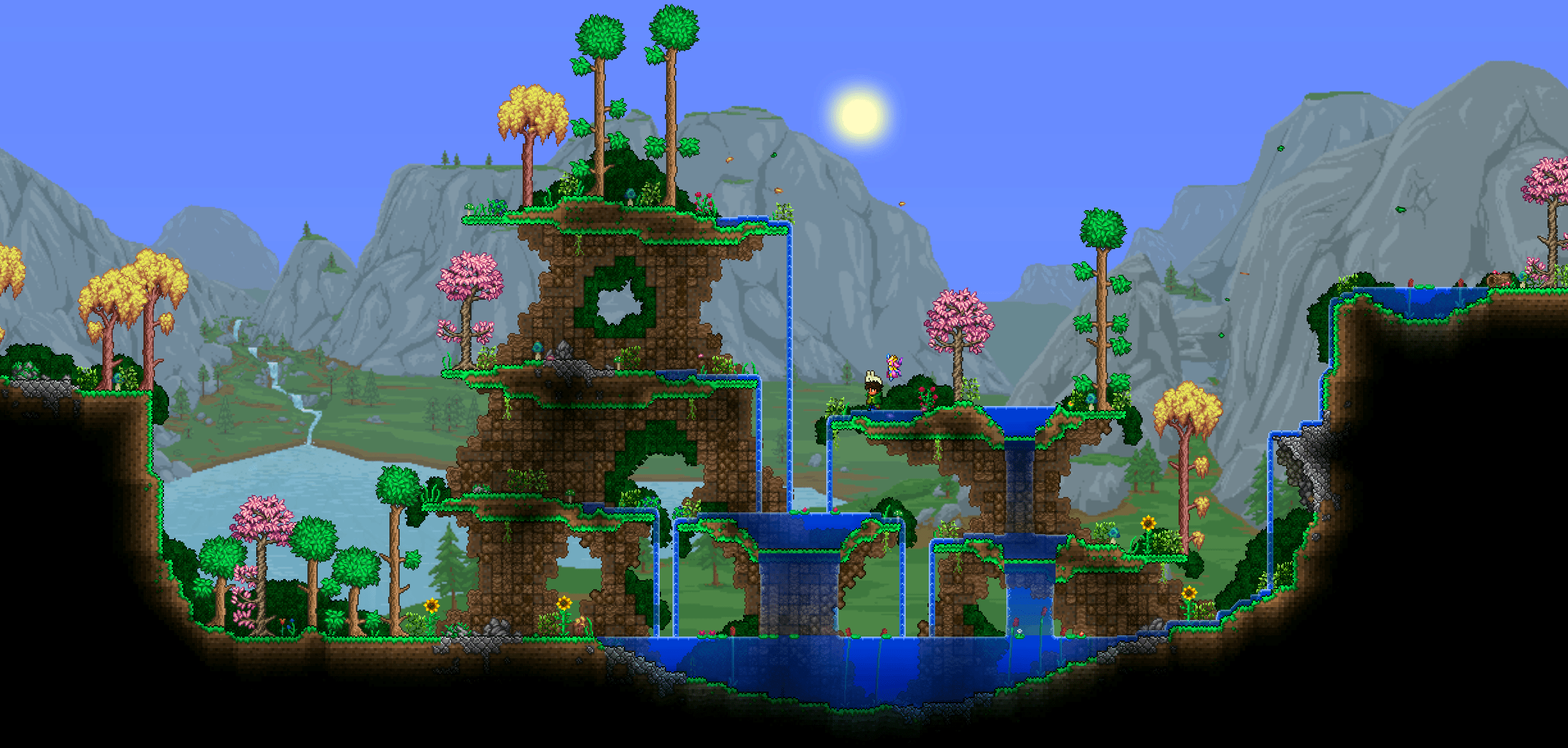 Custom mini biome build The Lush Lowland Waterfalls r/Terraria