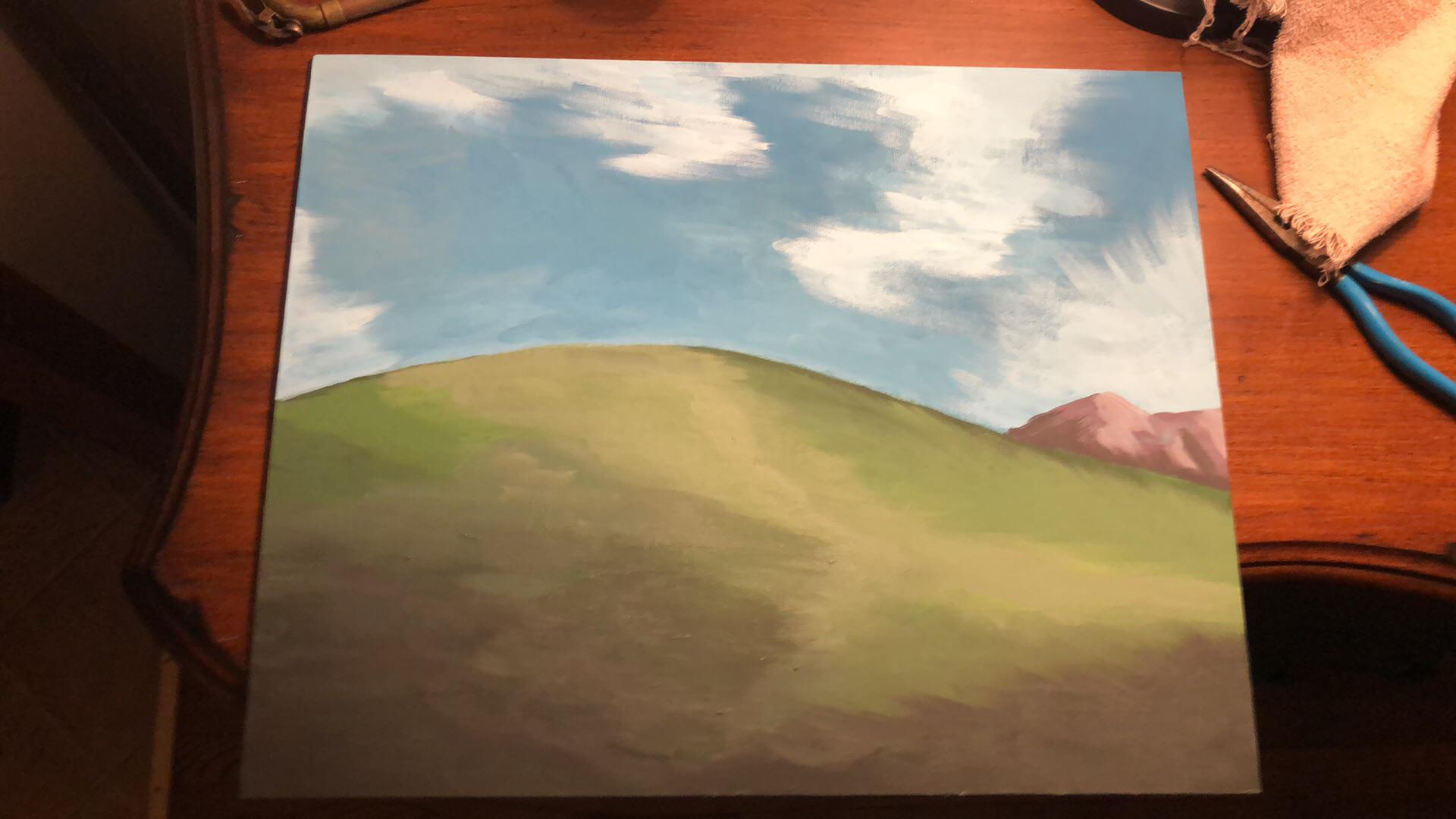 My recreation of “Bliss” from Windows XP. Acrylic on canvas. r/painting