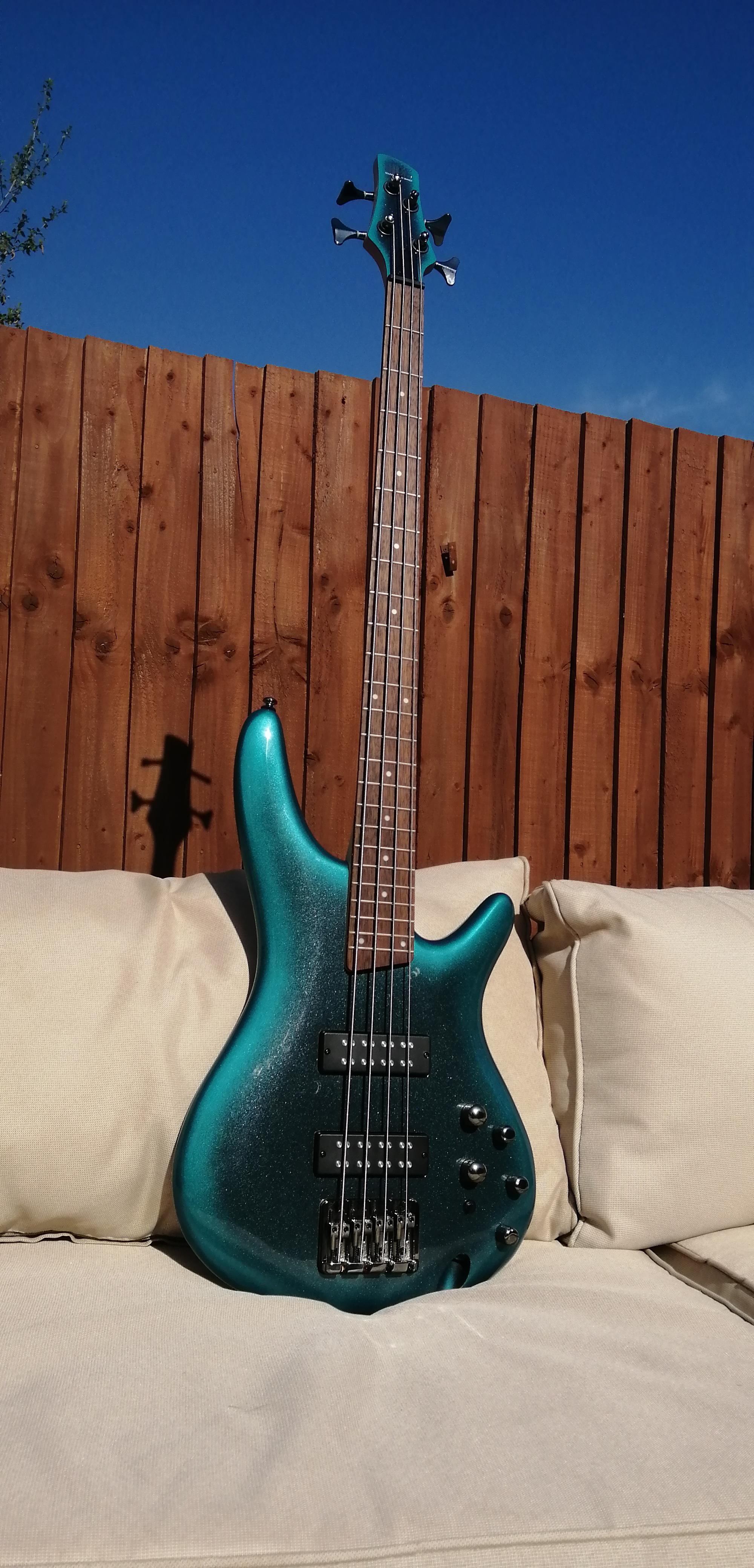 My first bass! Ibanez SR300E in Cerulean Aura Burst r/BassGuitar