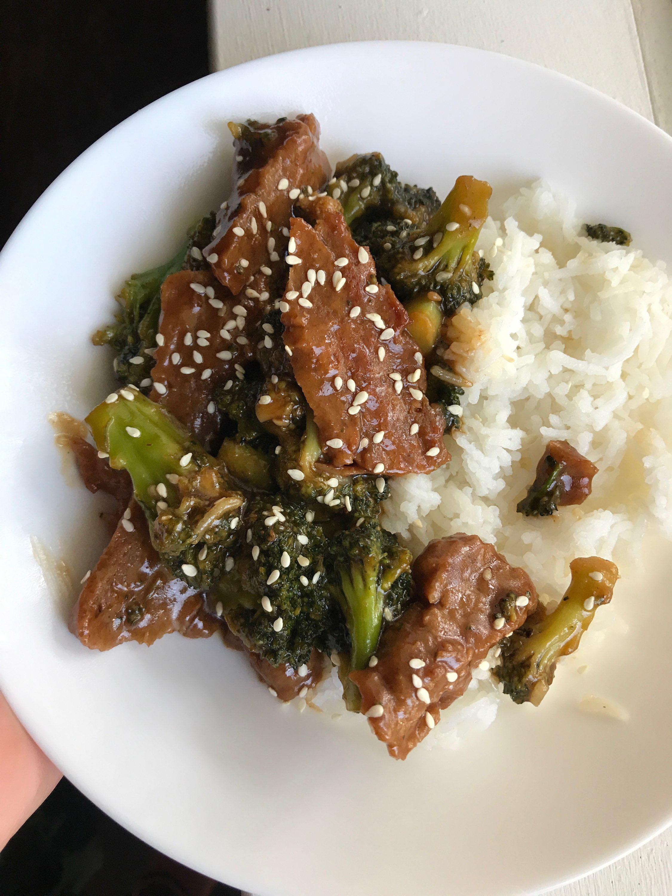 Homemade Seitan "Beef" and Broccoli! My first time making seitan and I