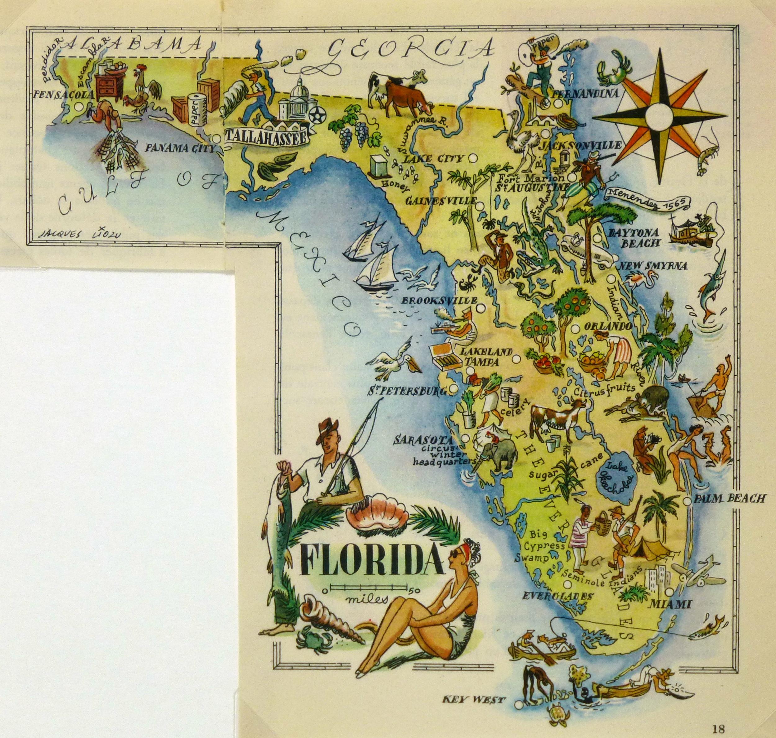 Florida, pictorial map from the 50s [2500x2380] r/florida