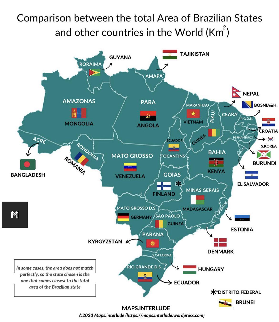 Comparison of areas between Brazilian states and other countries r/Brazil