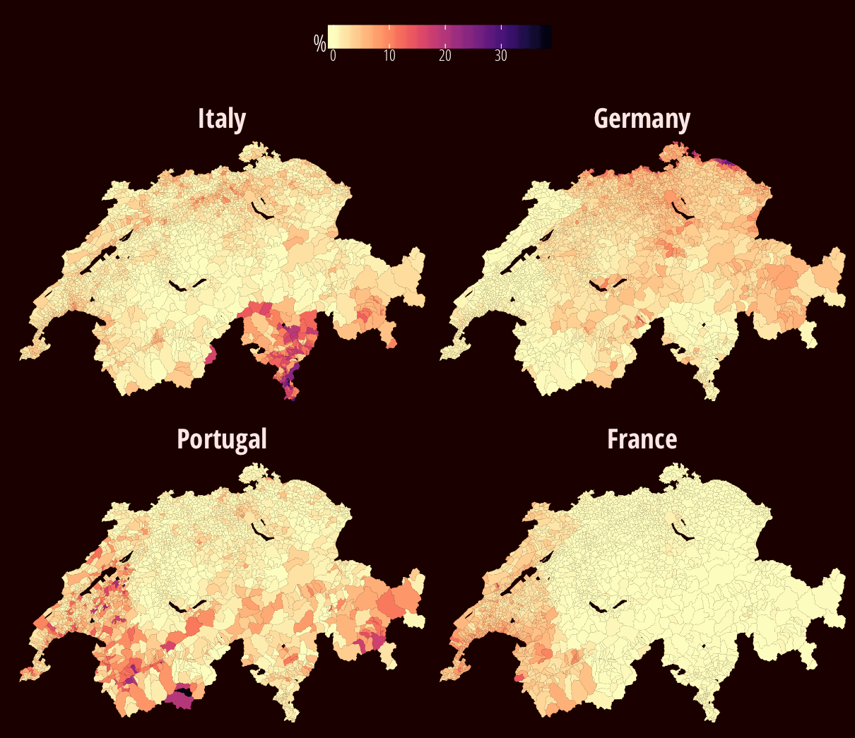 Distribution of the Largest Foreign Nationalities in Switzerland r