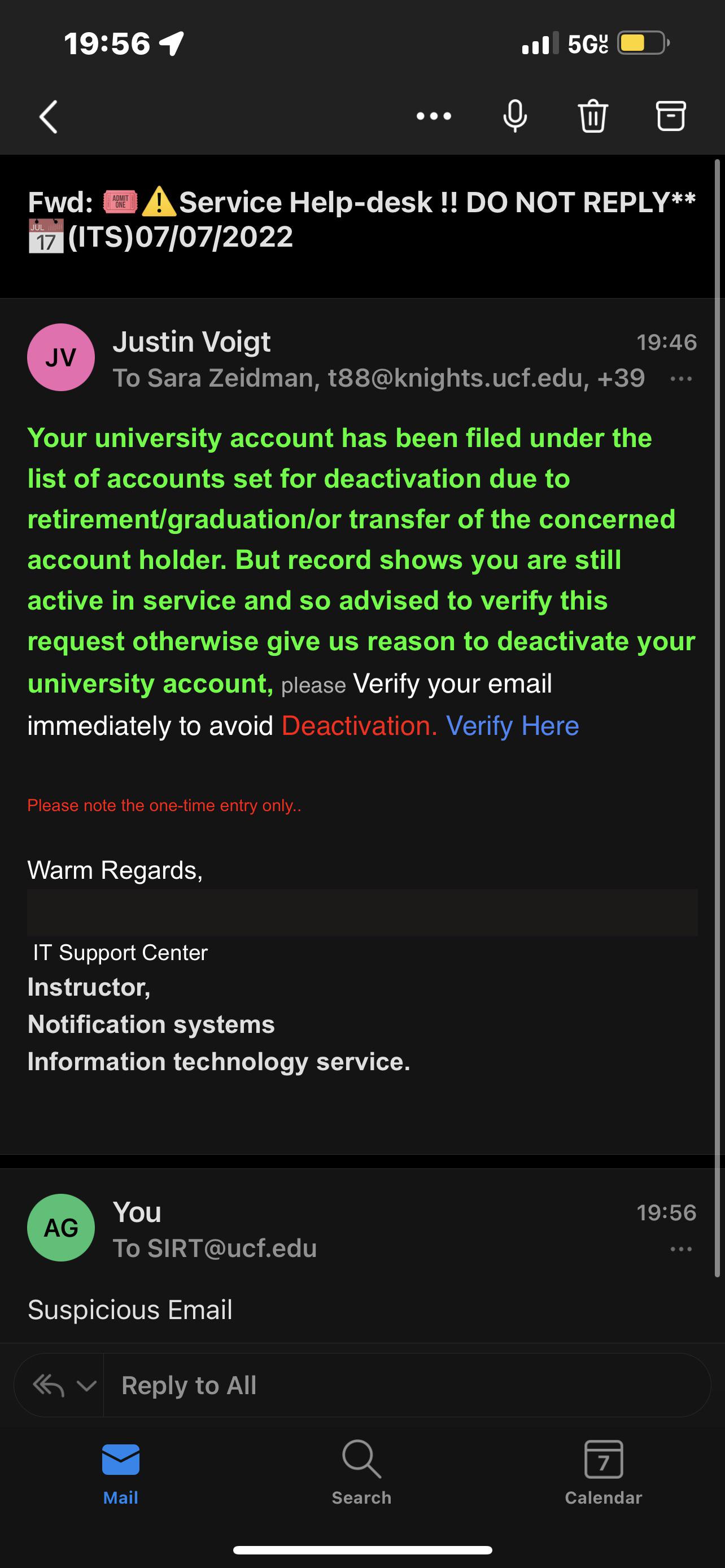 Suspicious Email *Do Not Reply* ucf