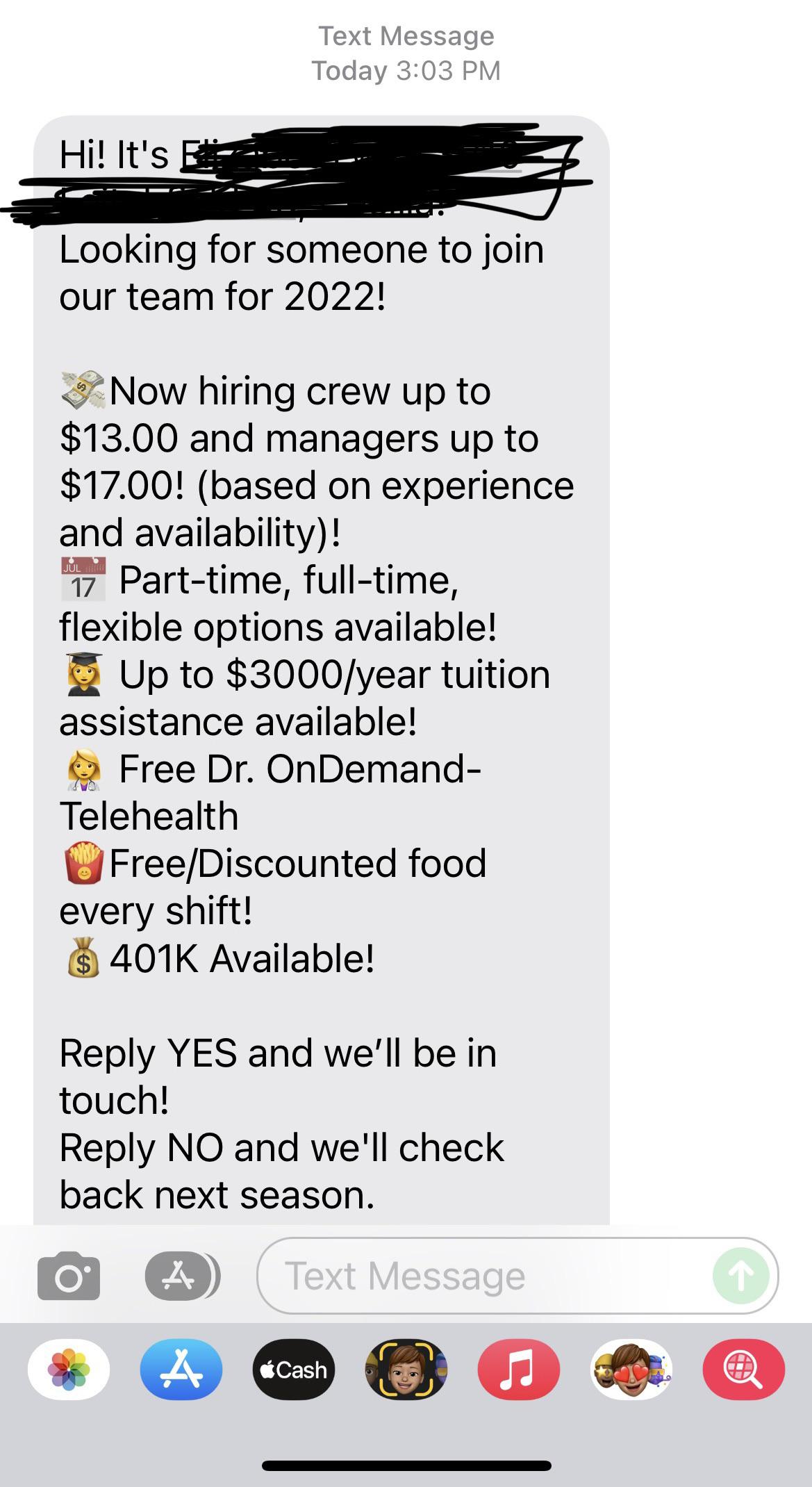 My old fast food job texted me 😂😂😂 r/antiwork