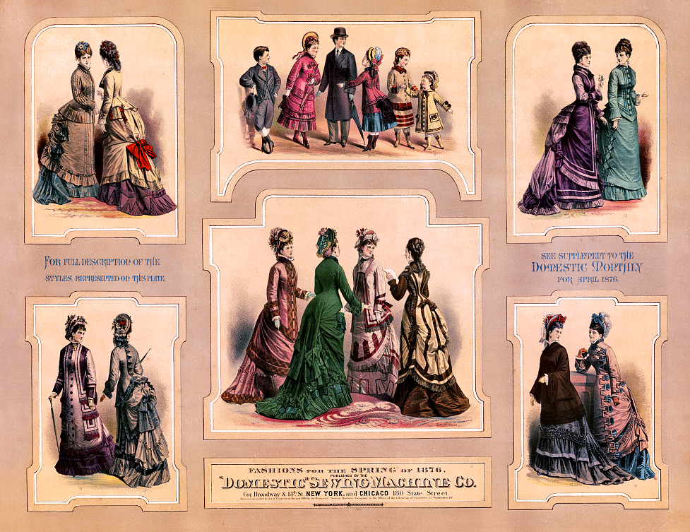 1876 Domestic Sewing Machine Co. Ad showing latest fashions r/vintageads
