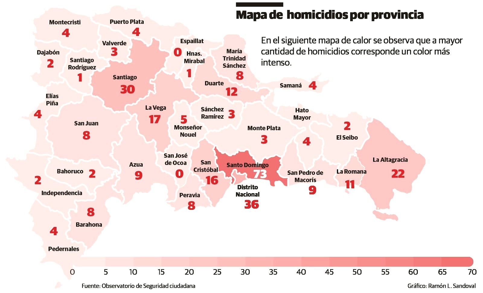 Dominican Republic map of the murder rate in different Provinces [Crime
