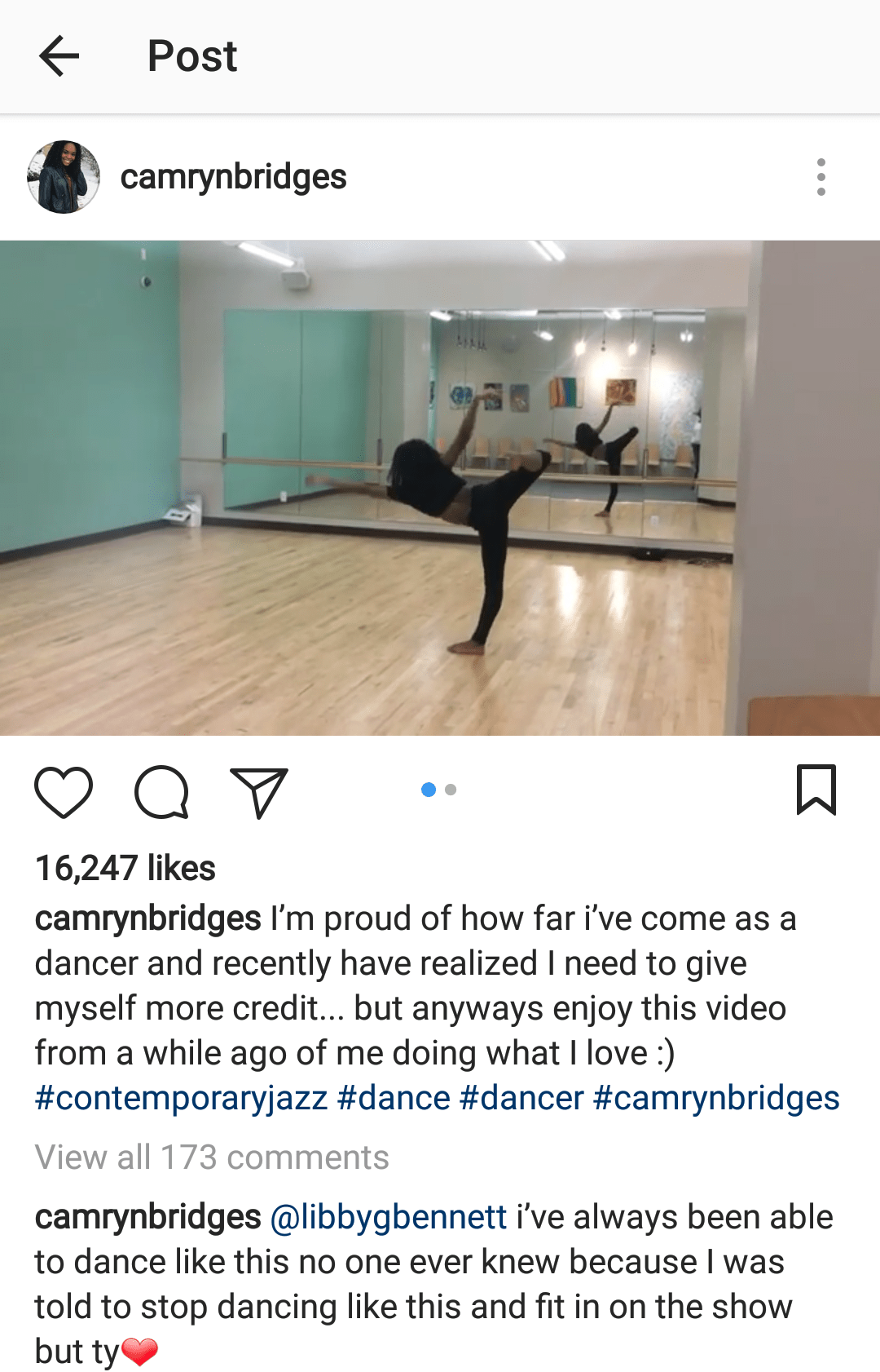 In a reply to a comment on her Instagram post, Camryn says she was told