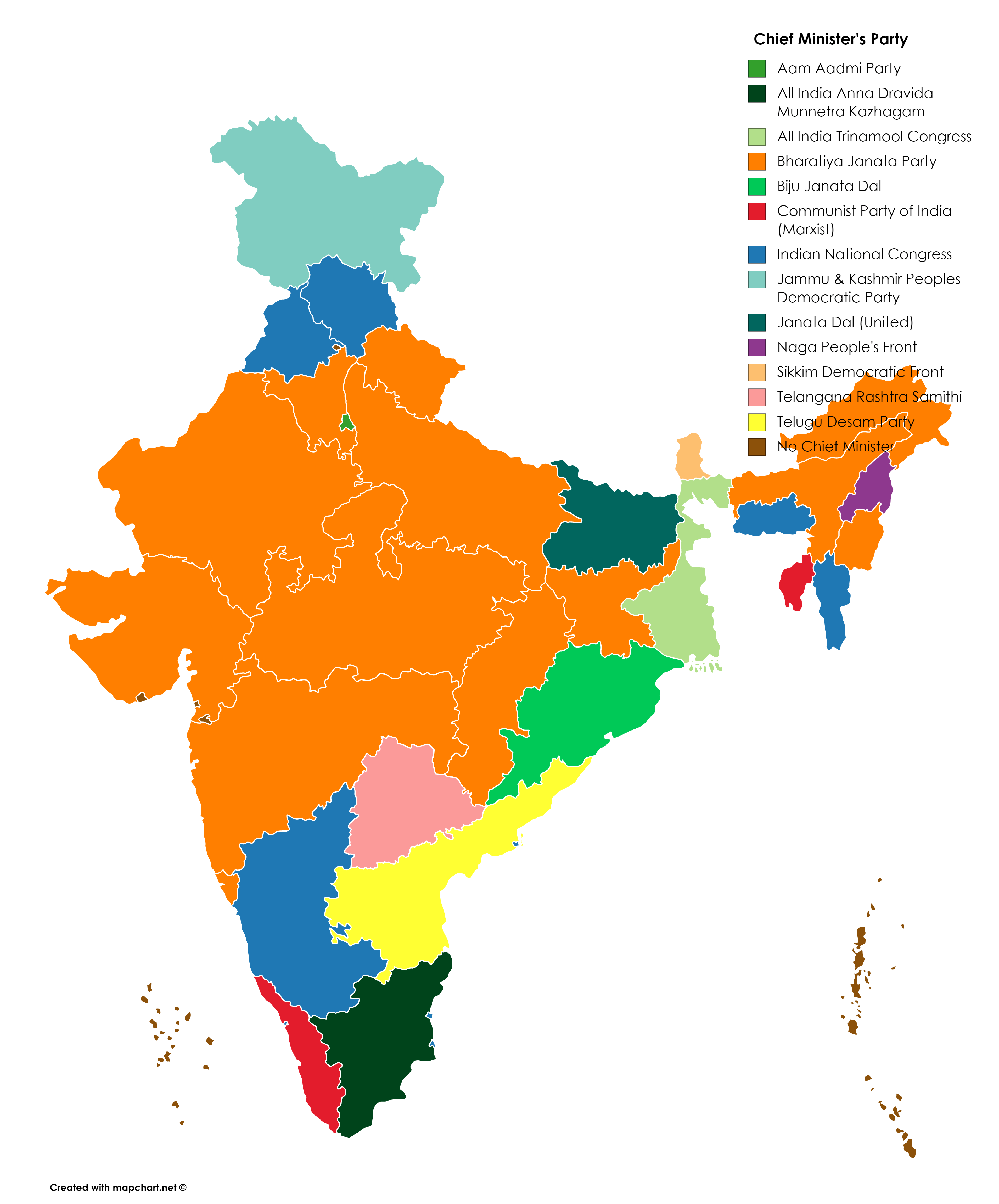 Political Parties In India Map Indian states by their Chief Minister's political party [3818x4600