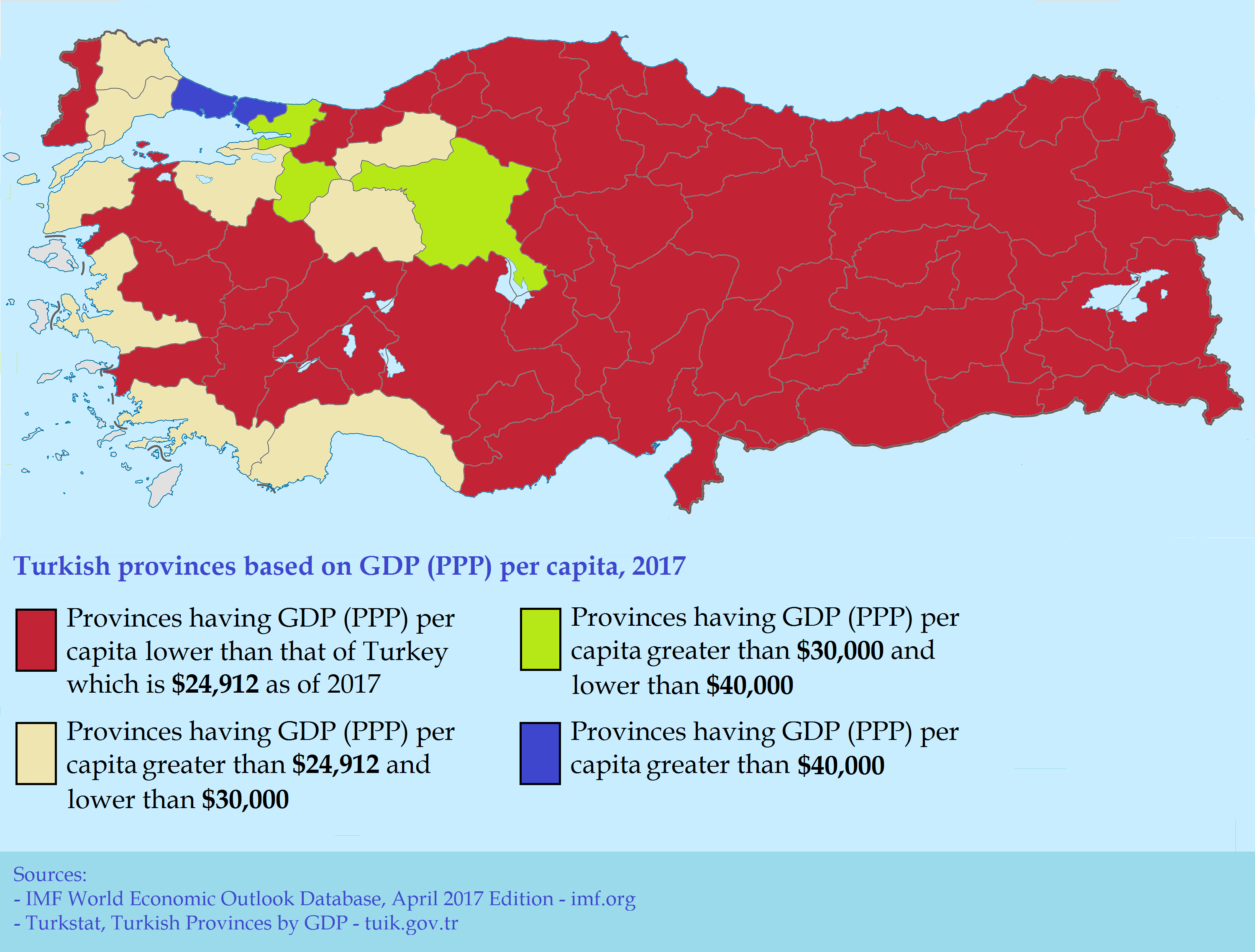 Crosspost from r/MapPorn Turkish provinces based on GDP (PPP) per