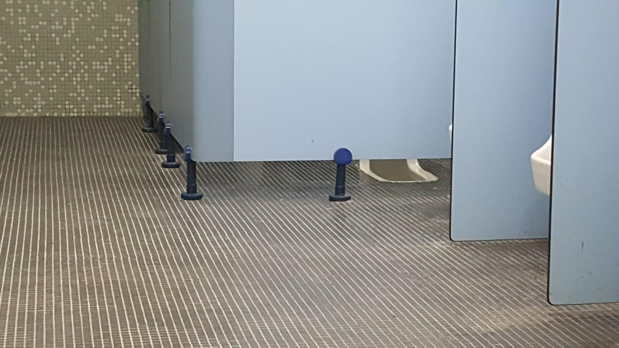 Squatting toilet with a highrise toilet partition doesn't seem like a