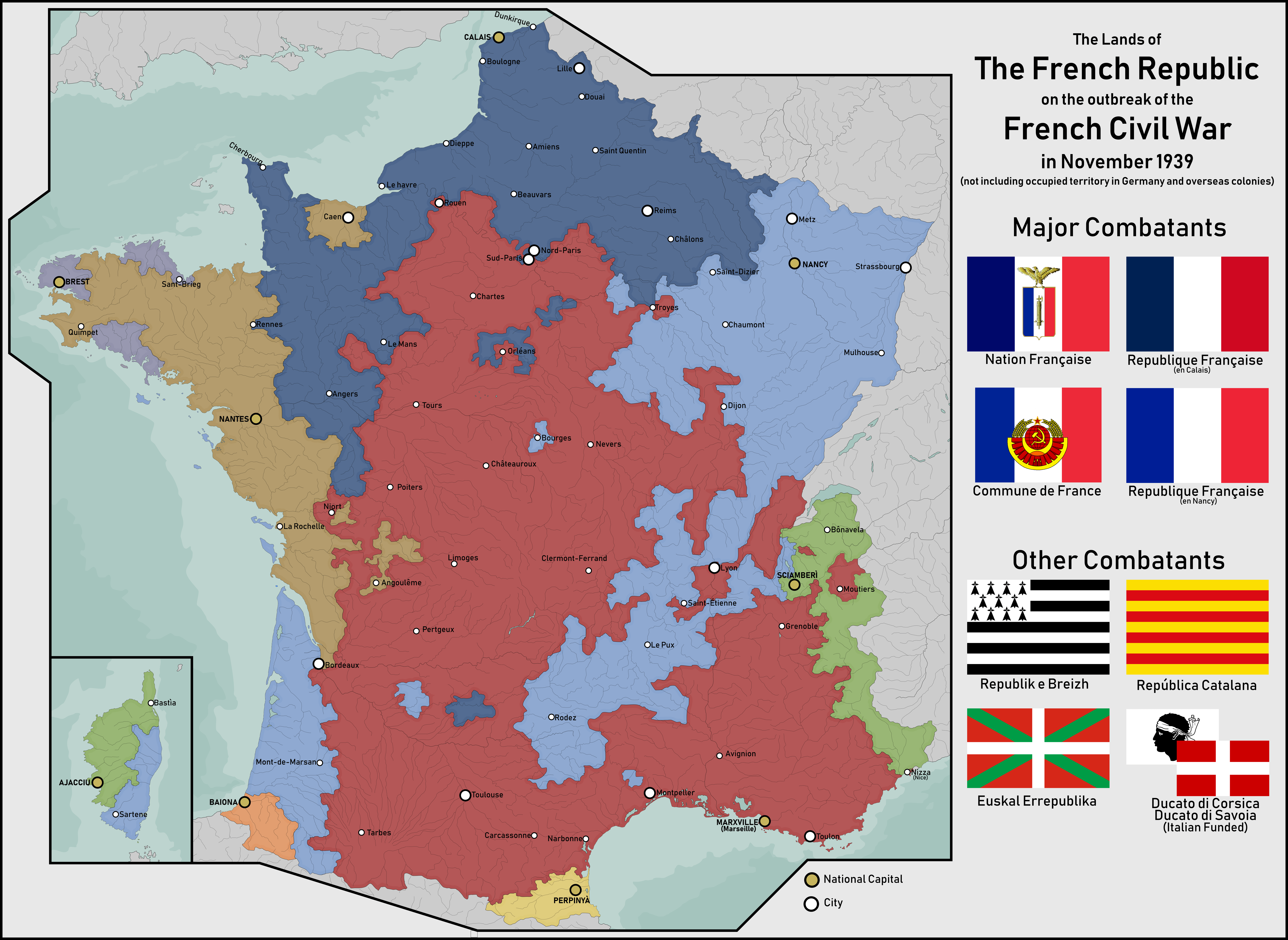 Outbreak of the French Civil War c.1939 r/imaginarymaps