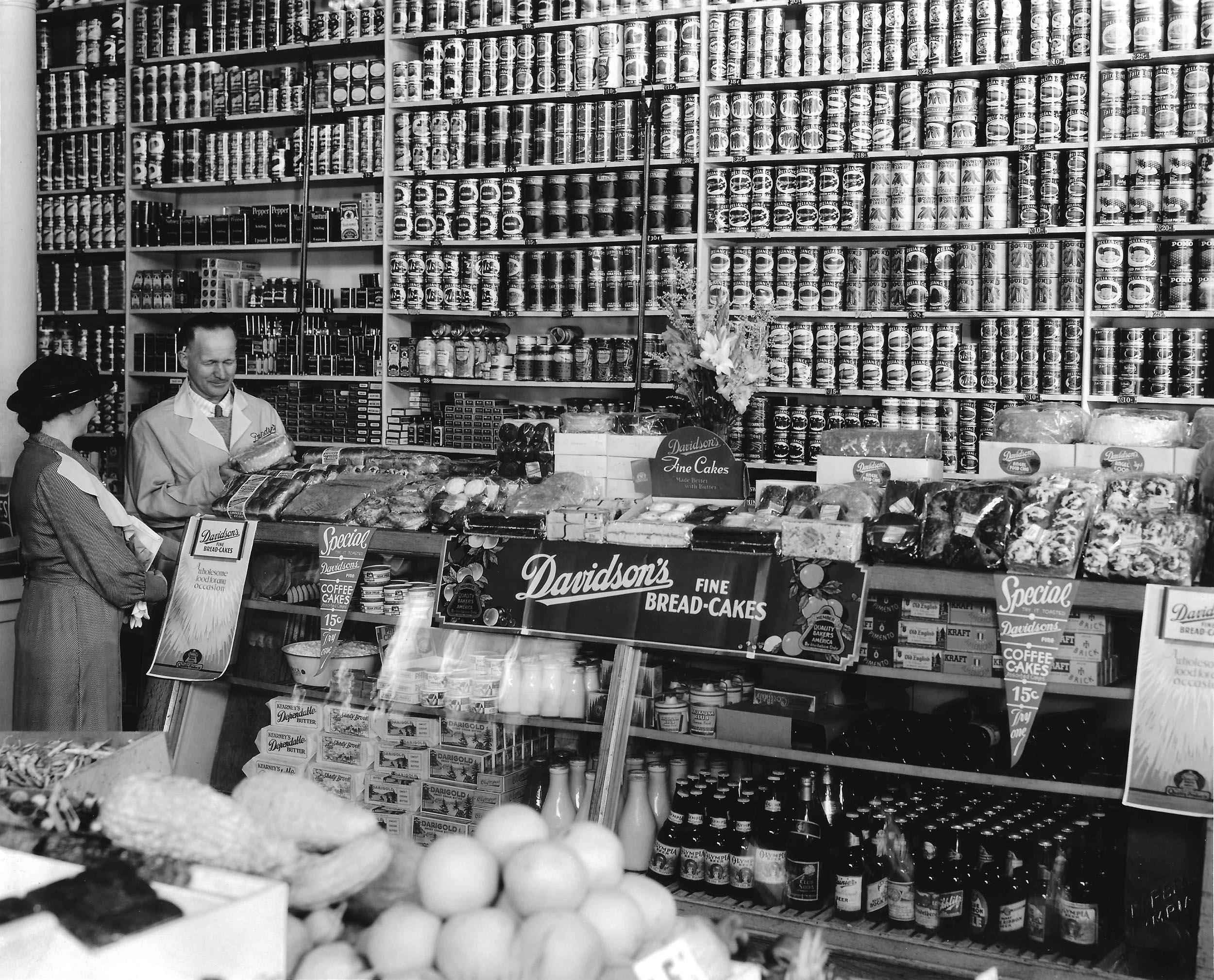 Davidson's Bakery goods for sale in the cake display at Henry's grocery
