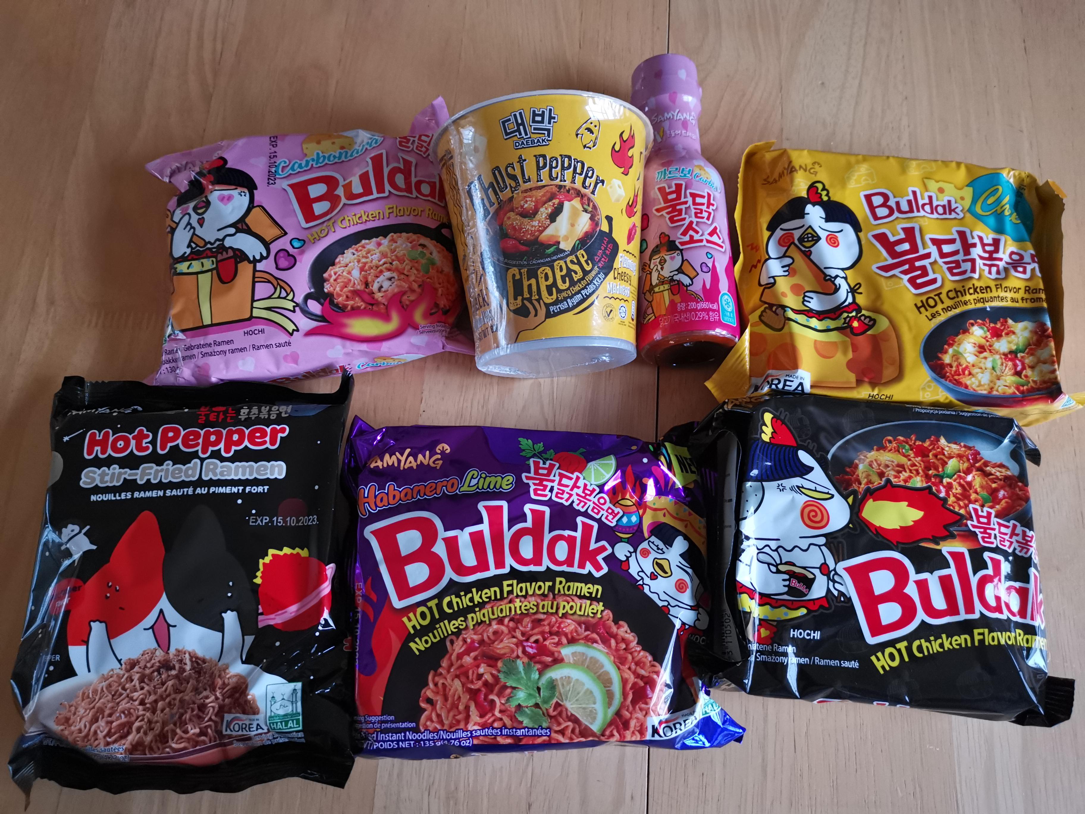 My latest spicy noodle haul. Finally got the pink Samyang sauce and the
