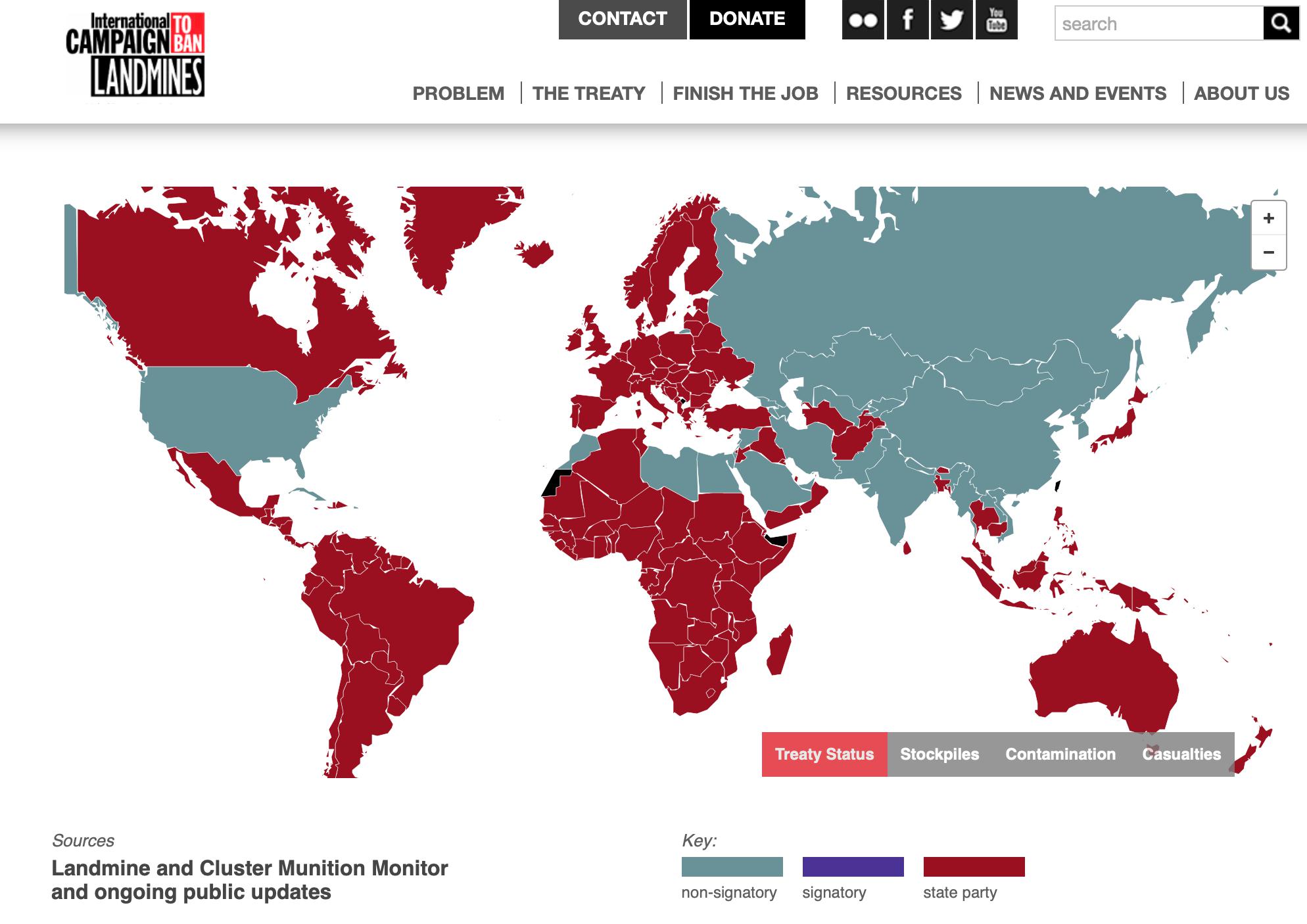 Countries that have signed the Treaty of Ottawa (Landmine ban treaty