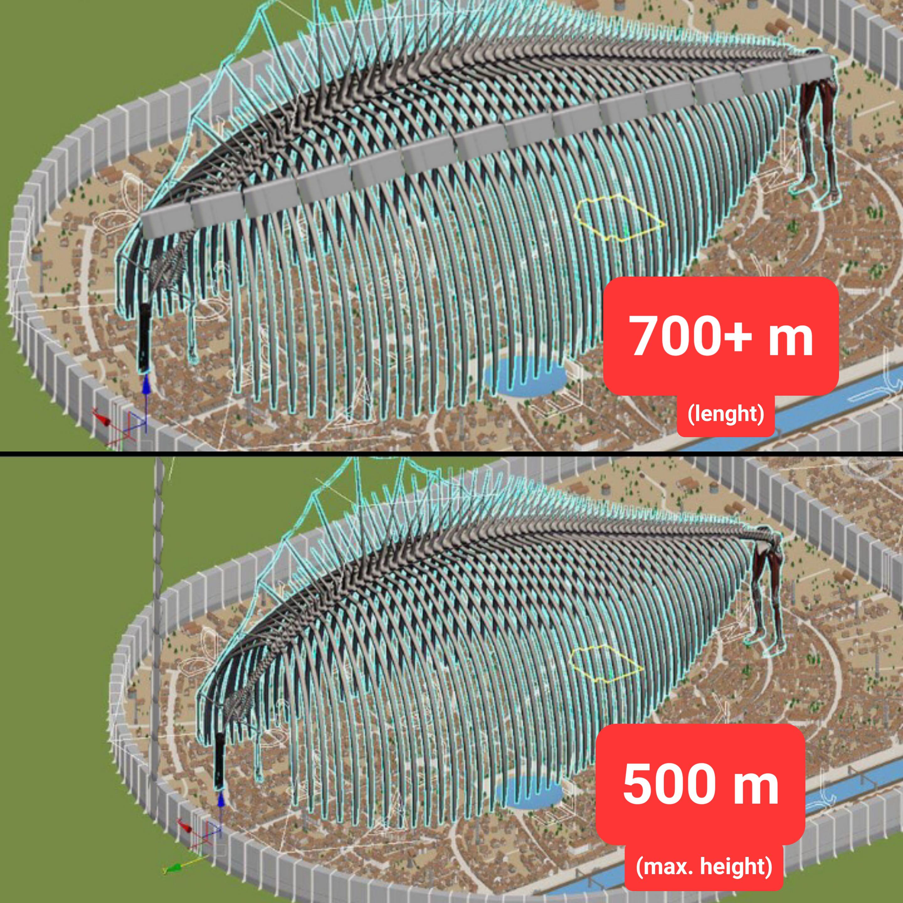 I tried to calculate Eren's founding titan size by using the walls. r