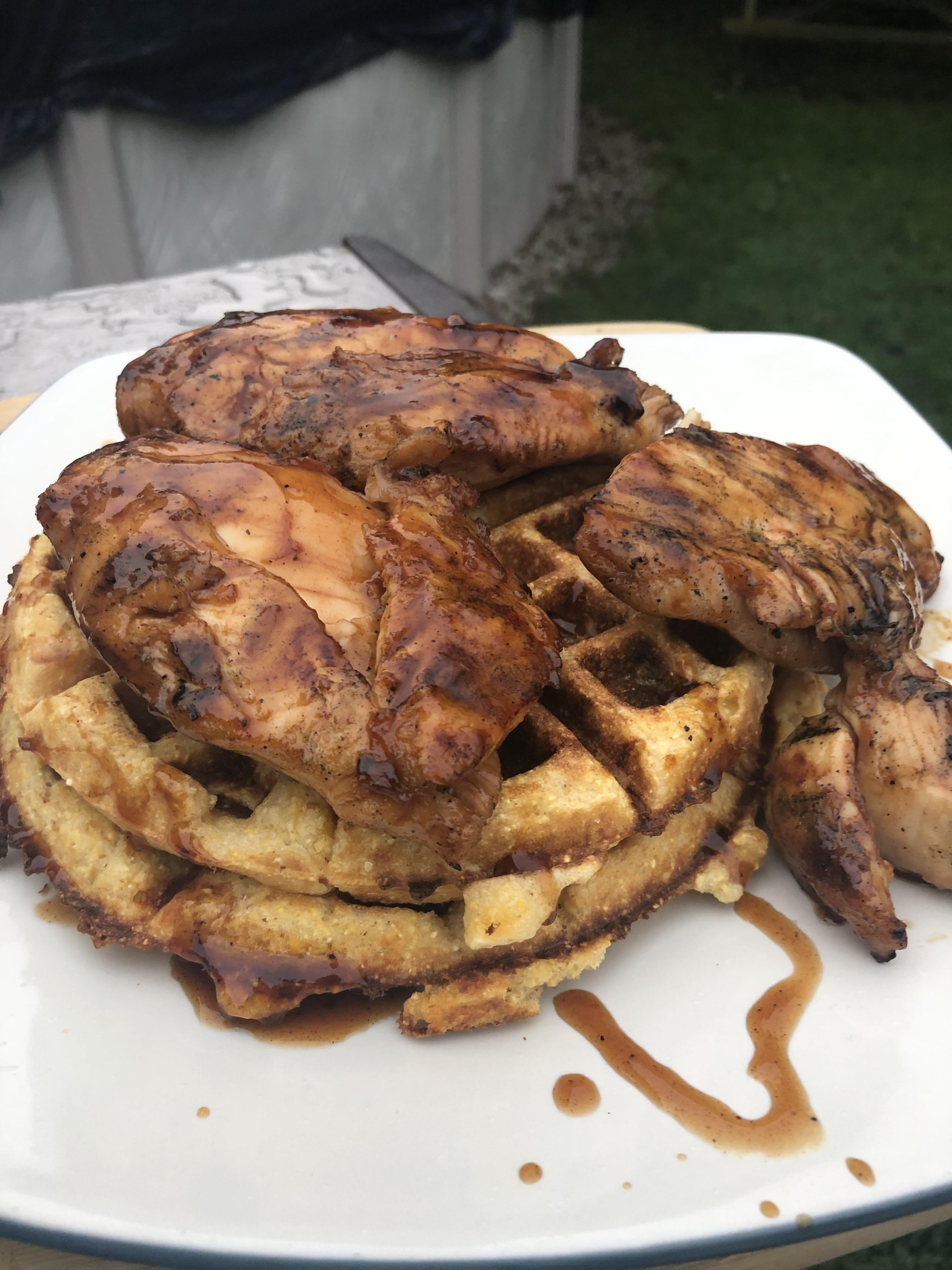 [HOMEMADE] BBQ Chicken and Waffles r/food
