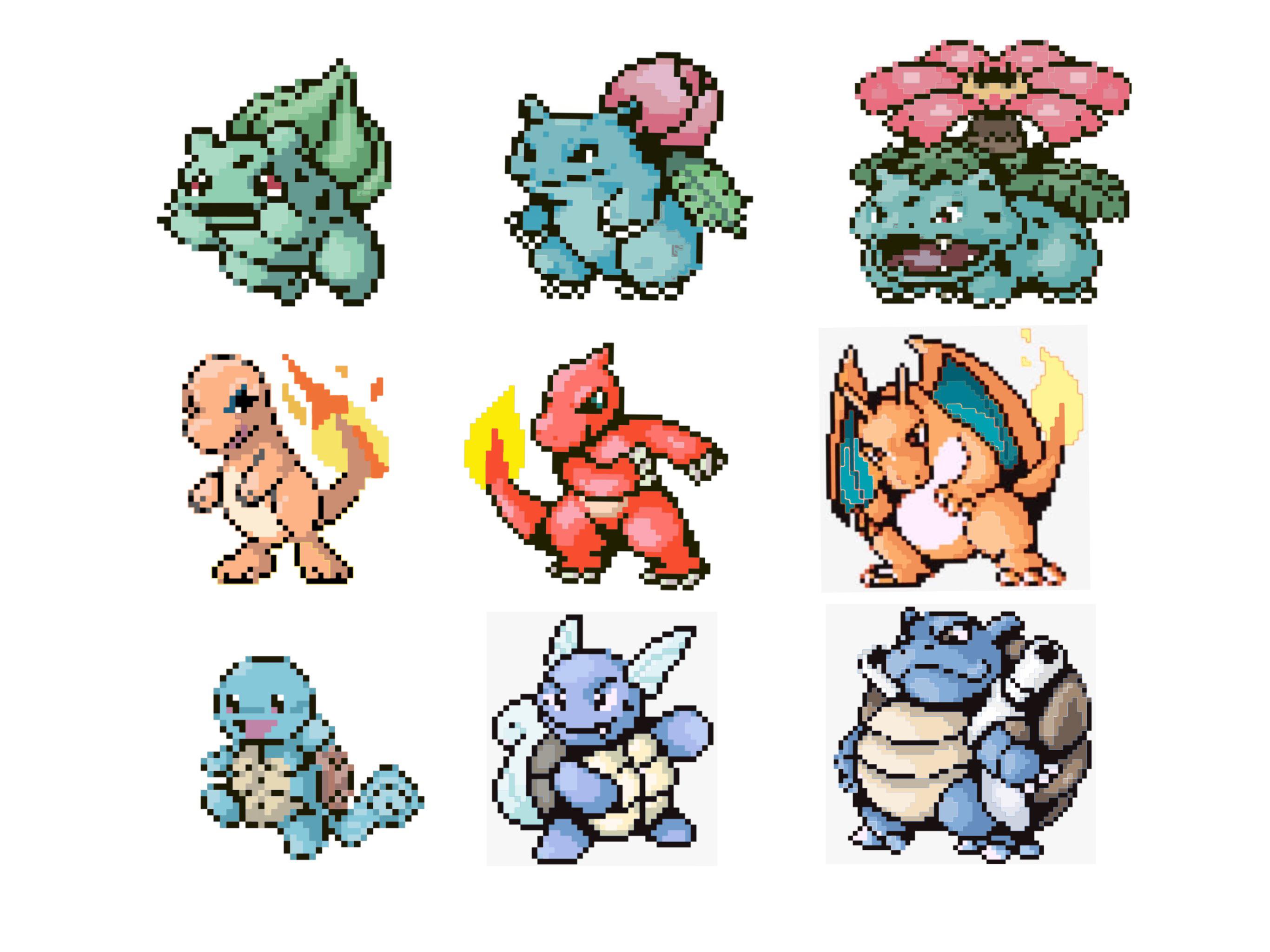 [OC] Pokémon Gen1 Starters’ original sprites colored! ) r/PixelArt