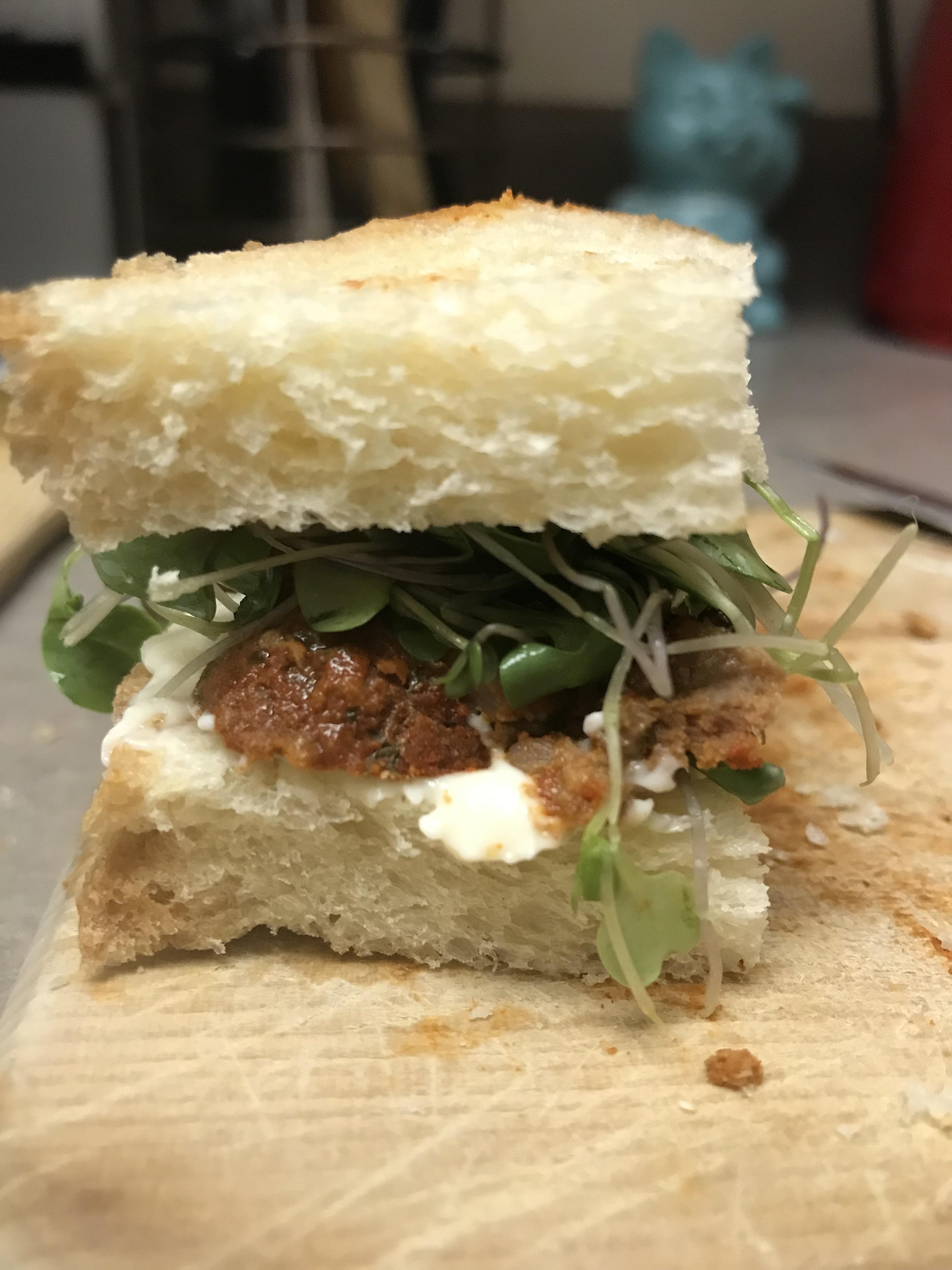 (Cold) Meatball sandwich on sourdough with micro greens and mayo r/eatsandwiches