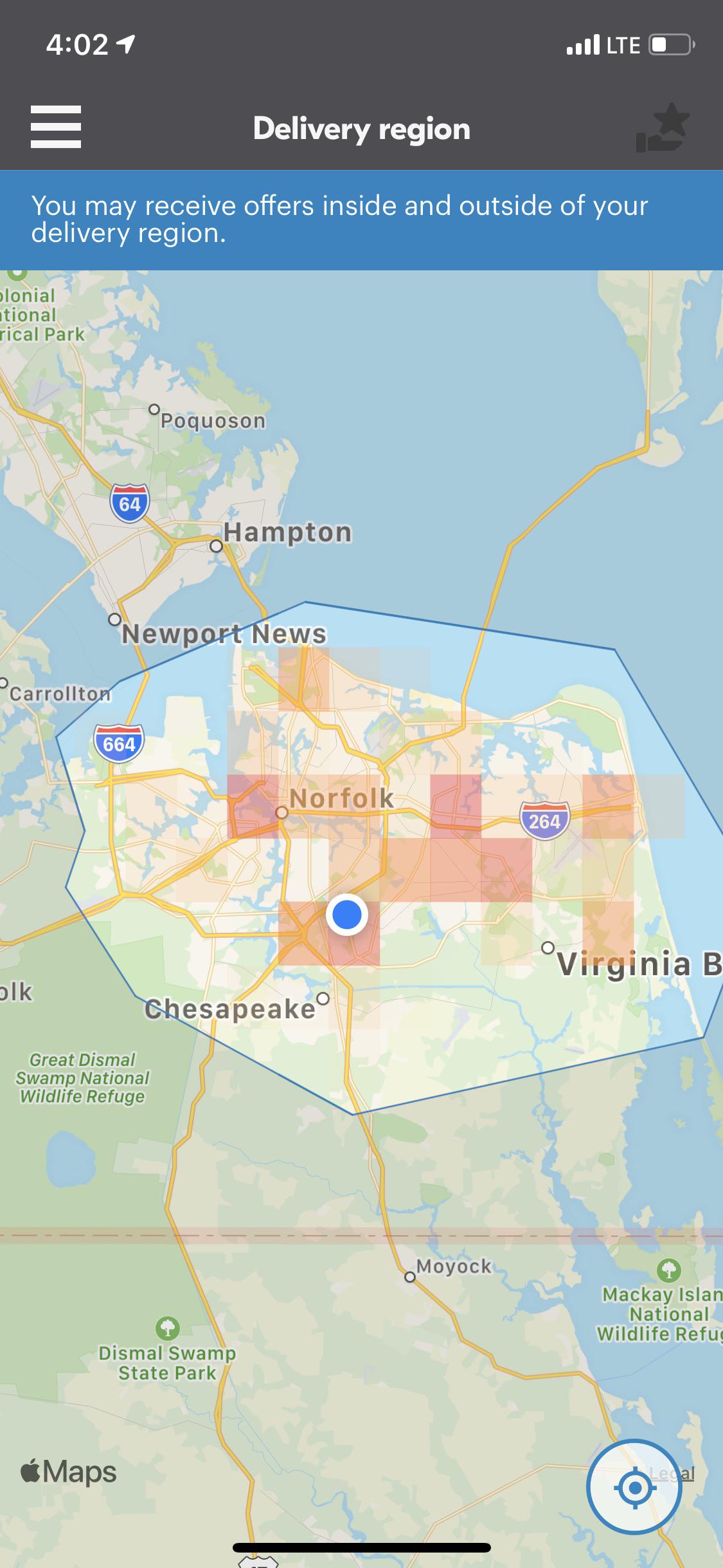 Is my delivery region the whole area outlined in black, or each is