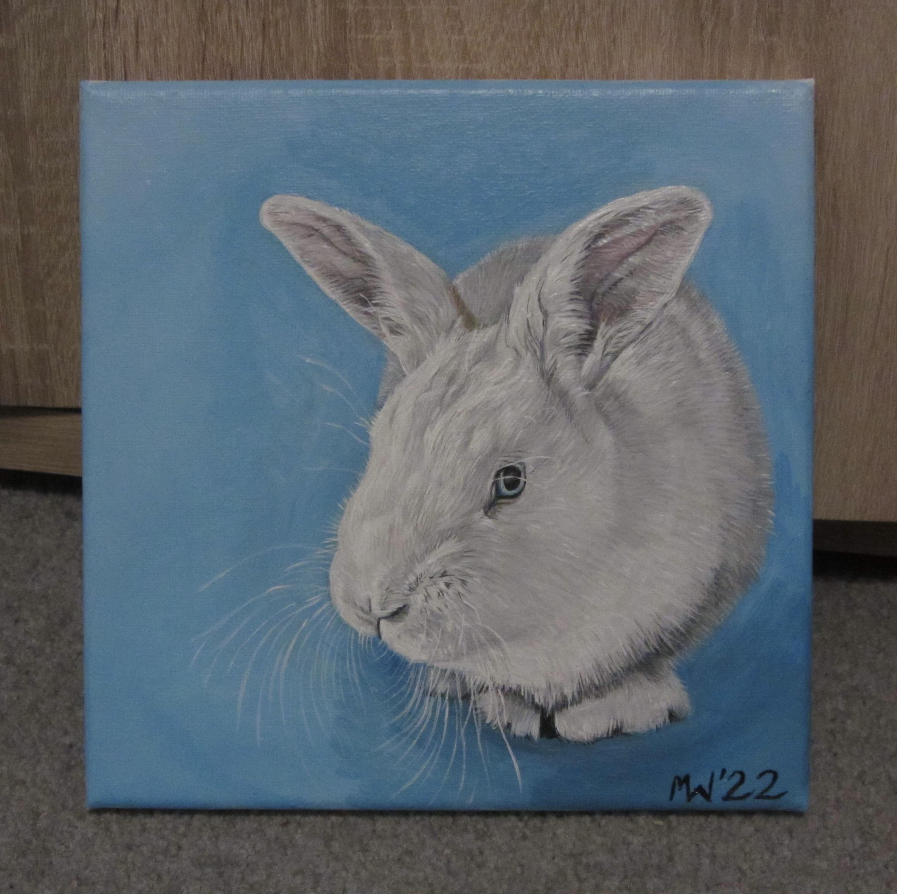 My latest commission work acrylic painting of Lilly the rabbit 🧑‍🎨🐰
