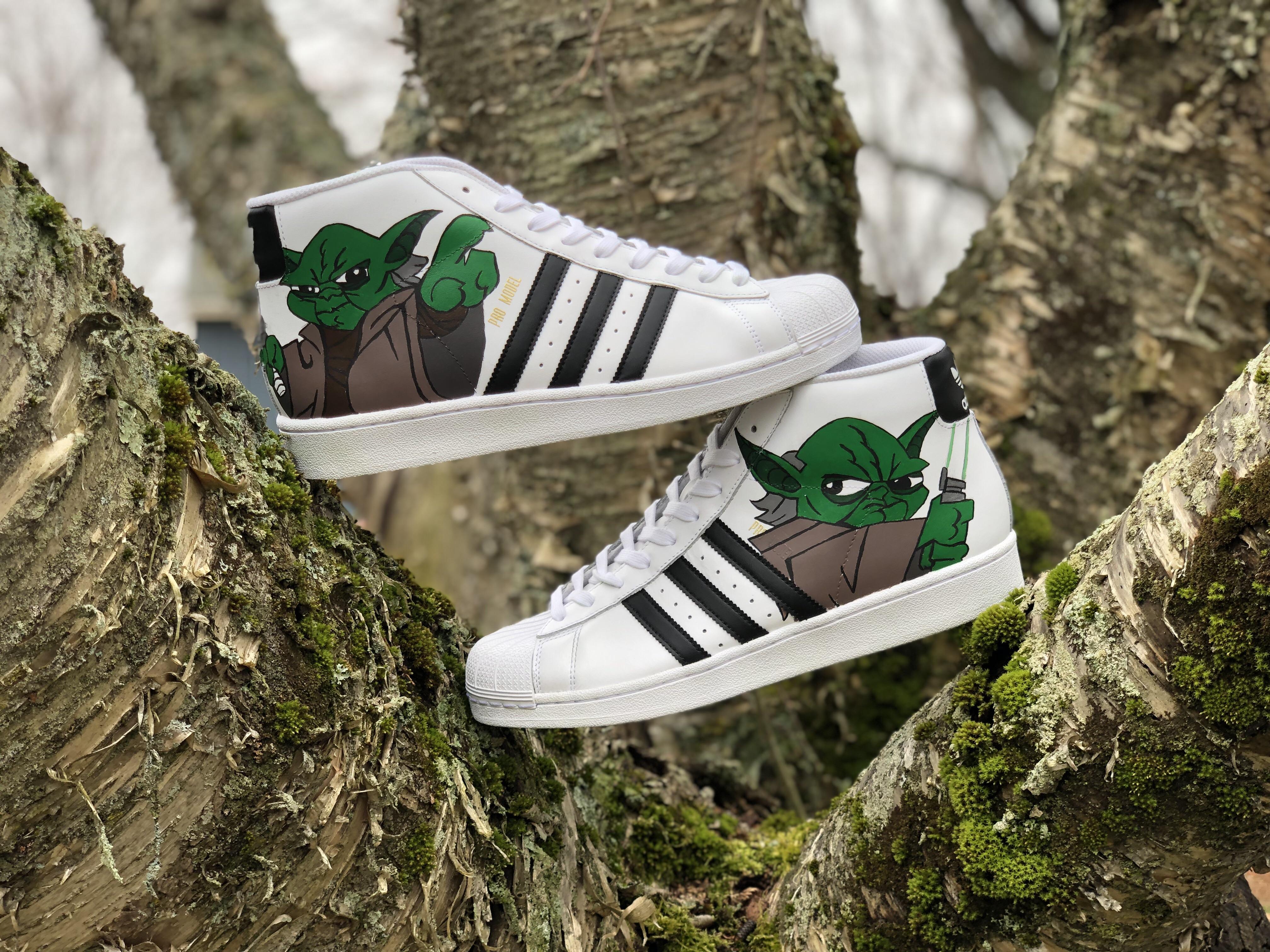 Custom Yoda Adidas Shoes my first work with character work. Figured
