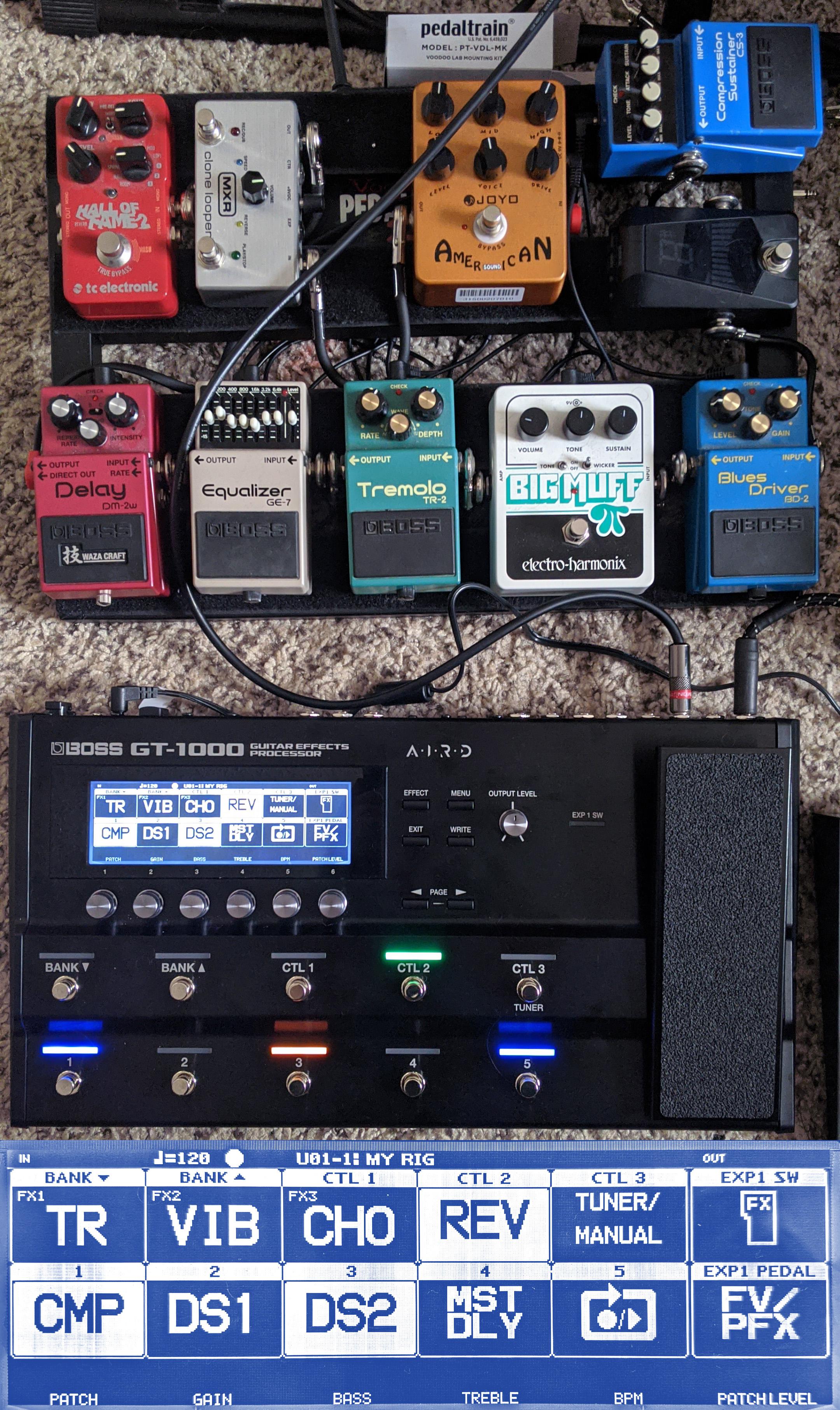 I recreated my pedalboard on a Boss GT1000 r/guitarpedals