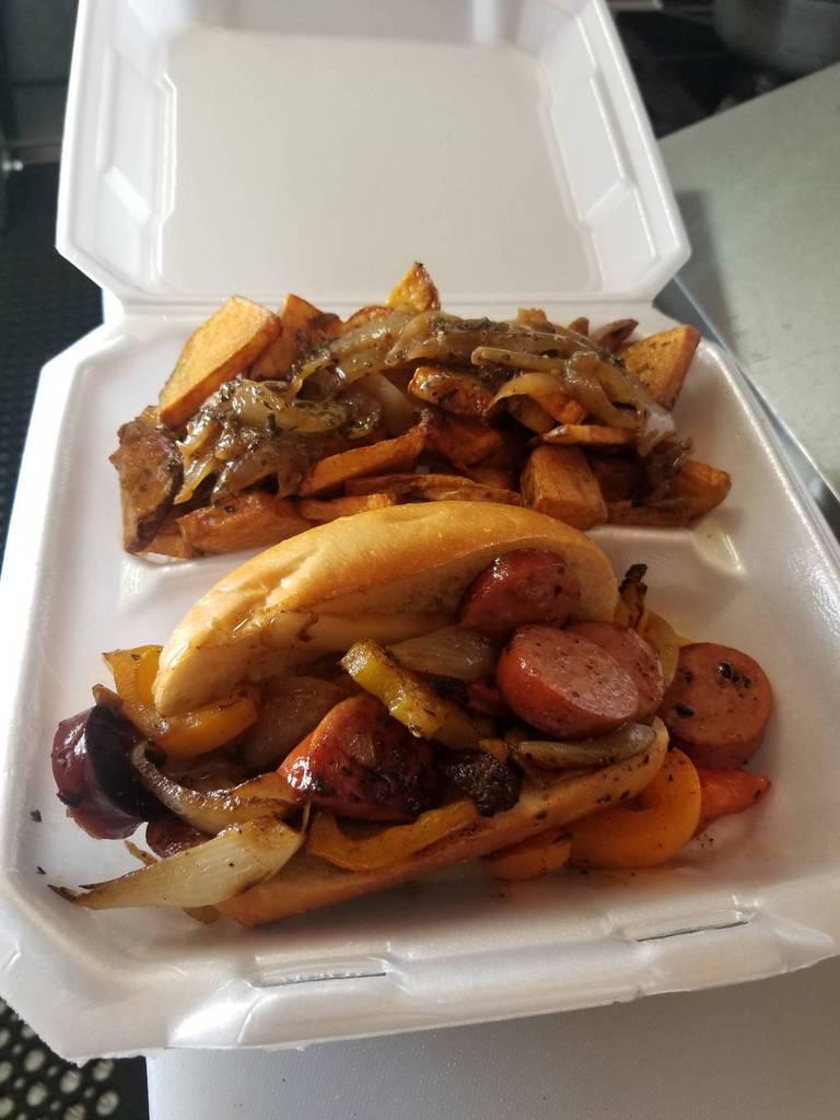 One of the best selling combos off of my food truck smoked sausage hoagie with peppers and