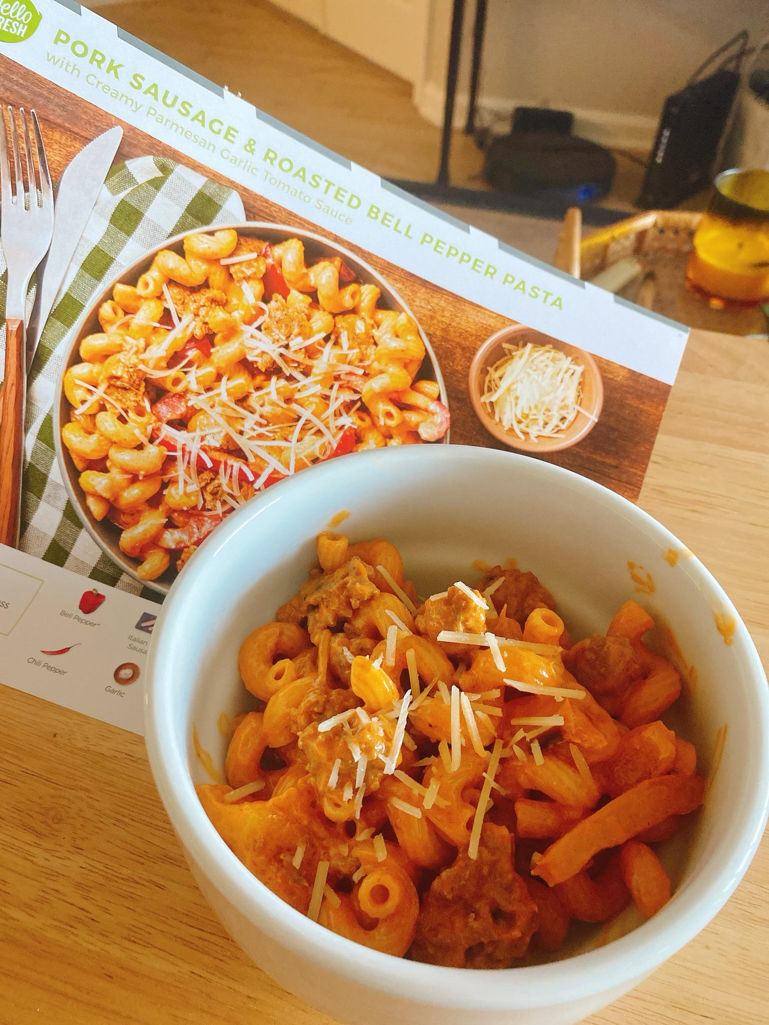 Pork Sausage & Roasted Bell Pepper Cavatappi w/ Creamy Parmesan Garlic