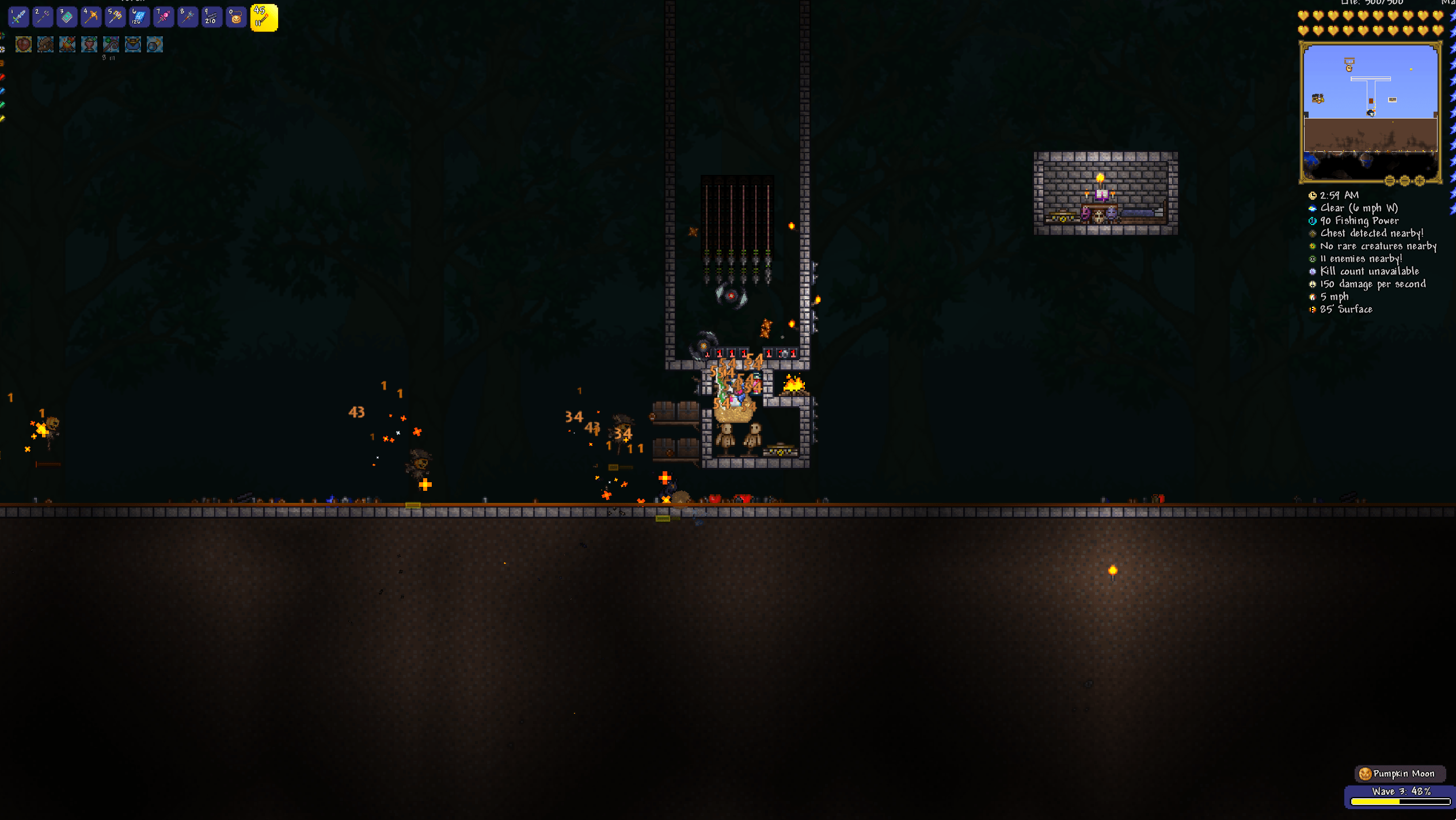 i built this pumpkin moon farm but enemies keep spawning. on the left