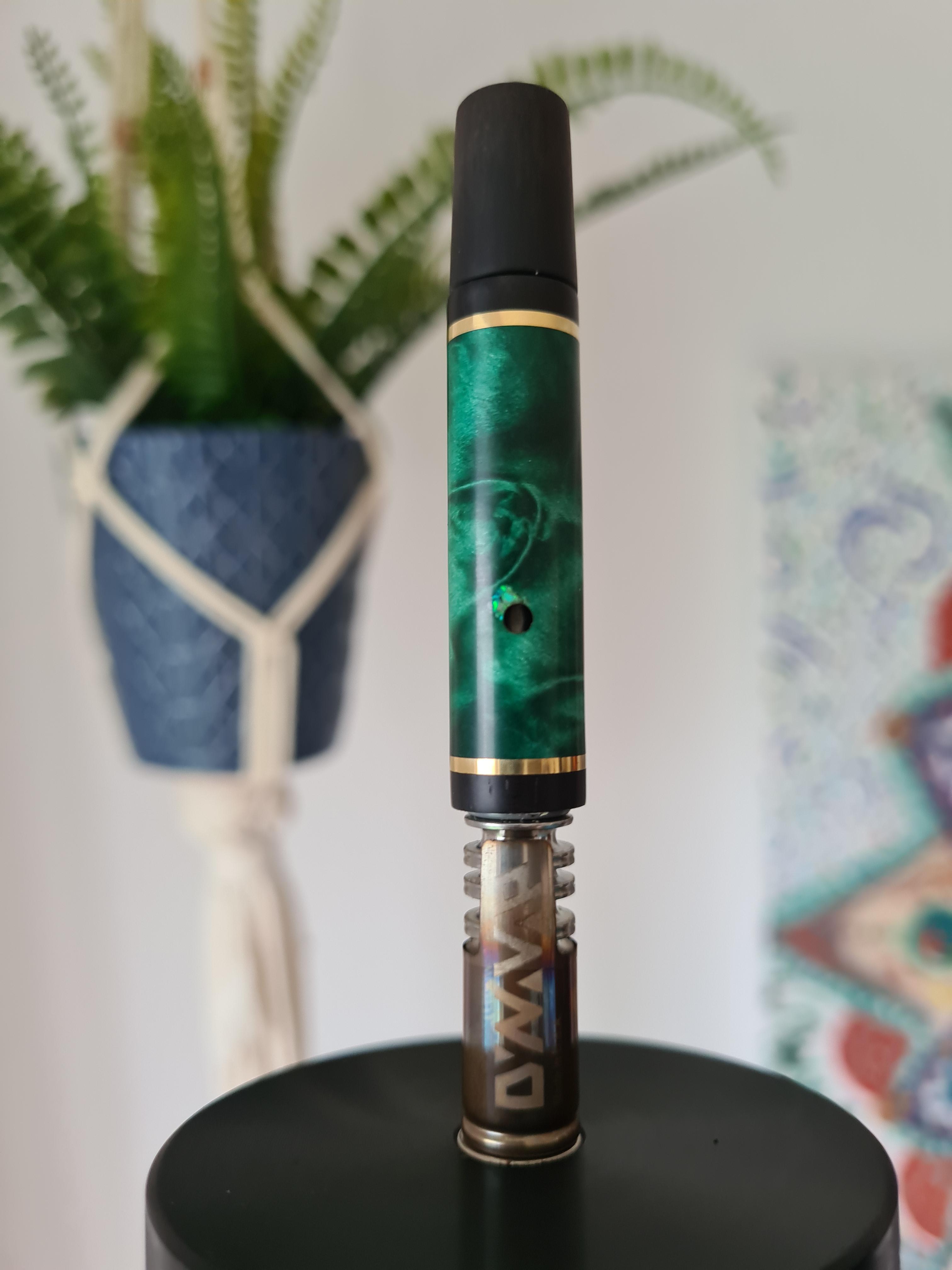 45mm African Blackwood & Green Galaxy Burl w/ Brass Accent & Opal Inlay