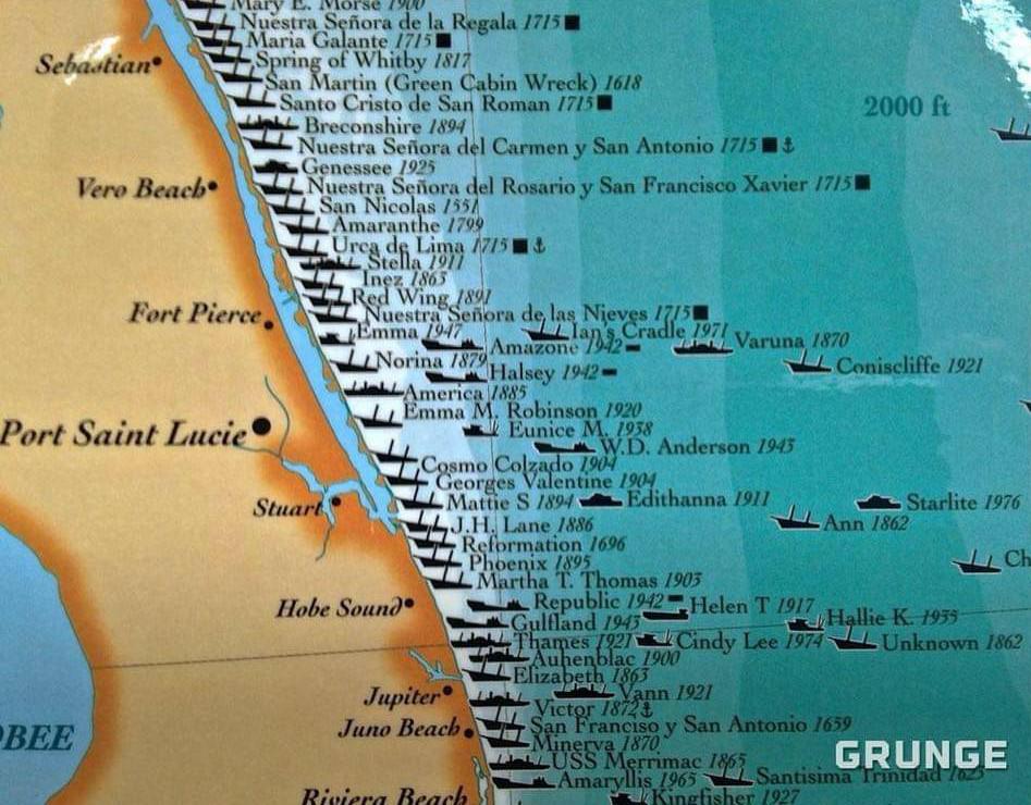 Treasure Coast Shipwrecks Map Park Boston Zone Map