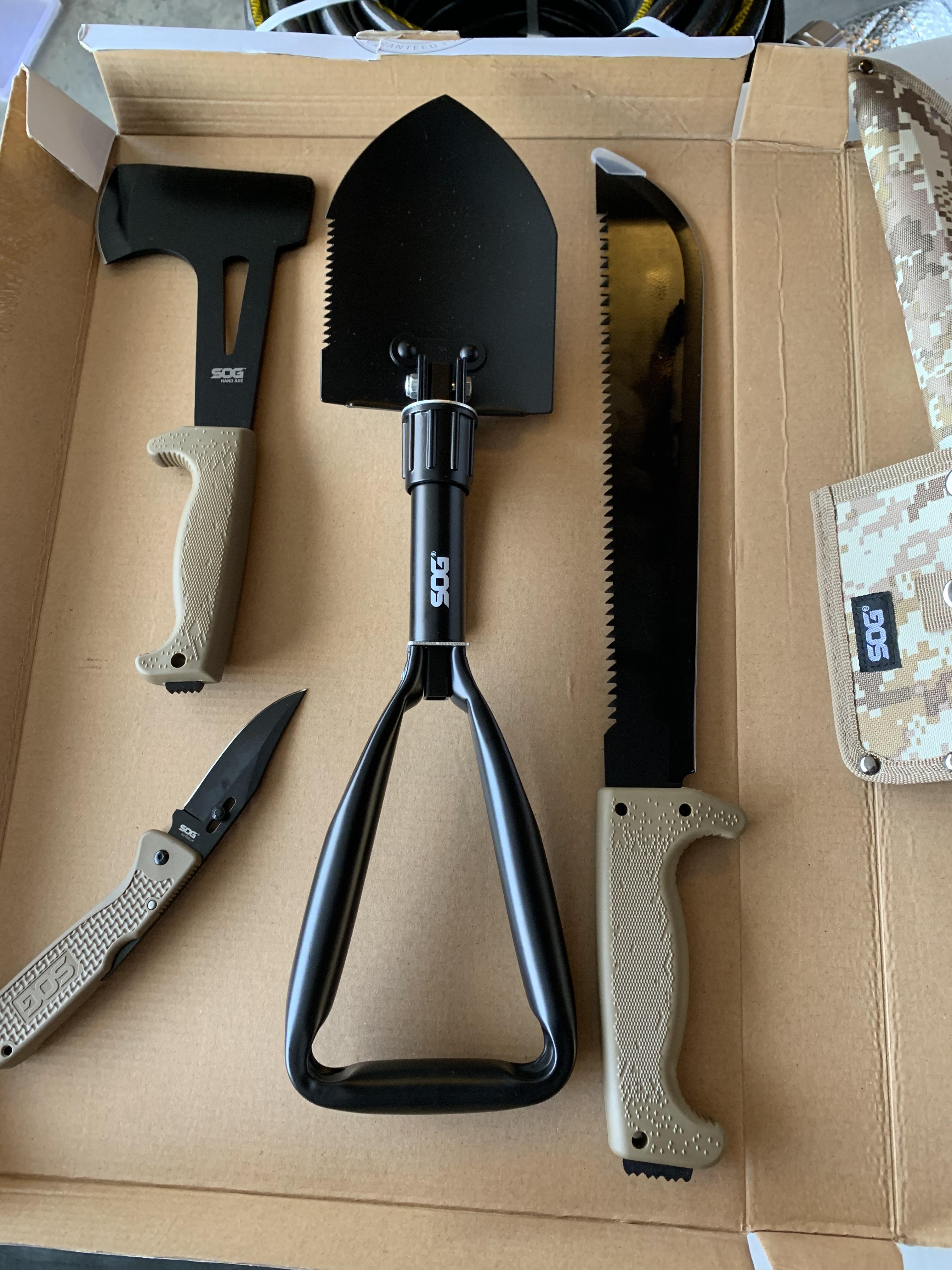 Here’s a kit I bought today. They are all SOG brand. (I know the shovel