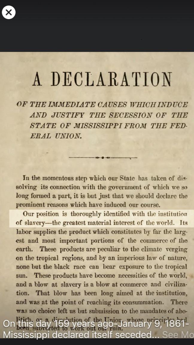 159 Years Ago this week, Mississippi announced it was seceding to