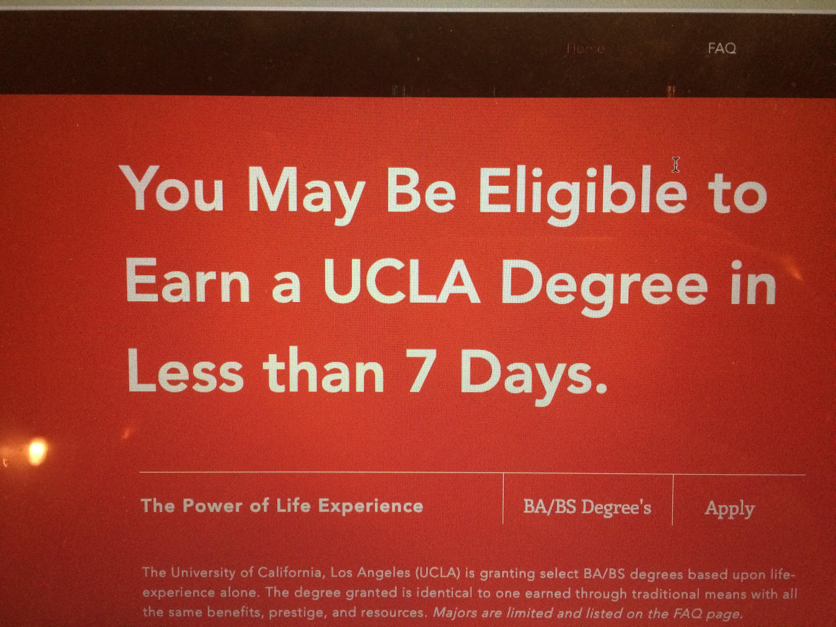 Scam ad promoted on Reddit offering a UCLA degree for the