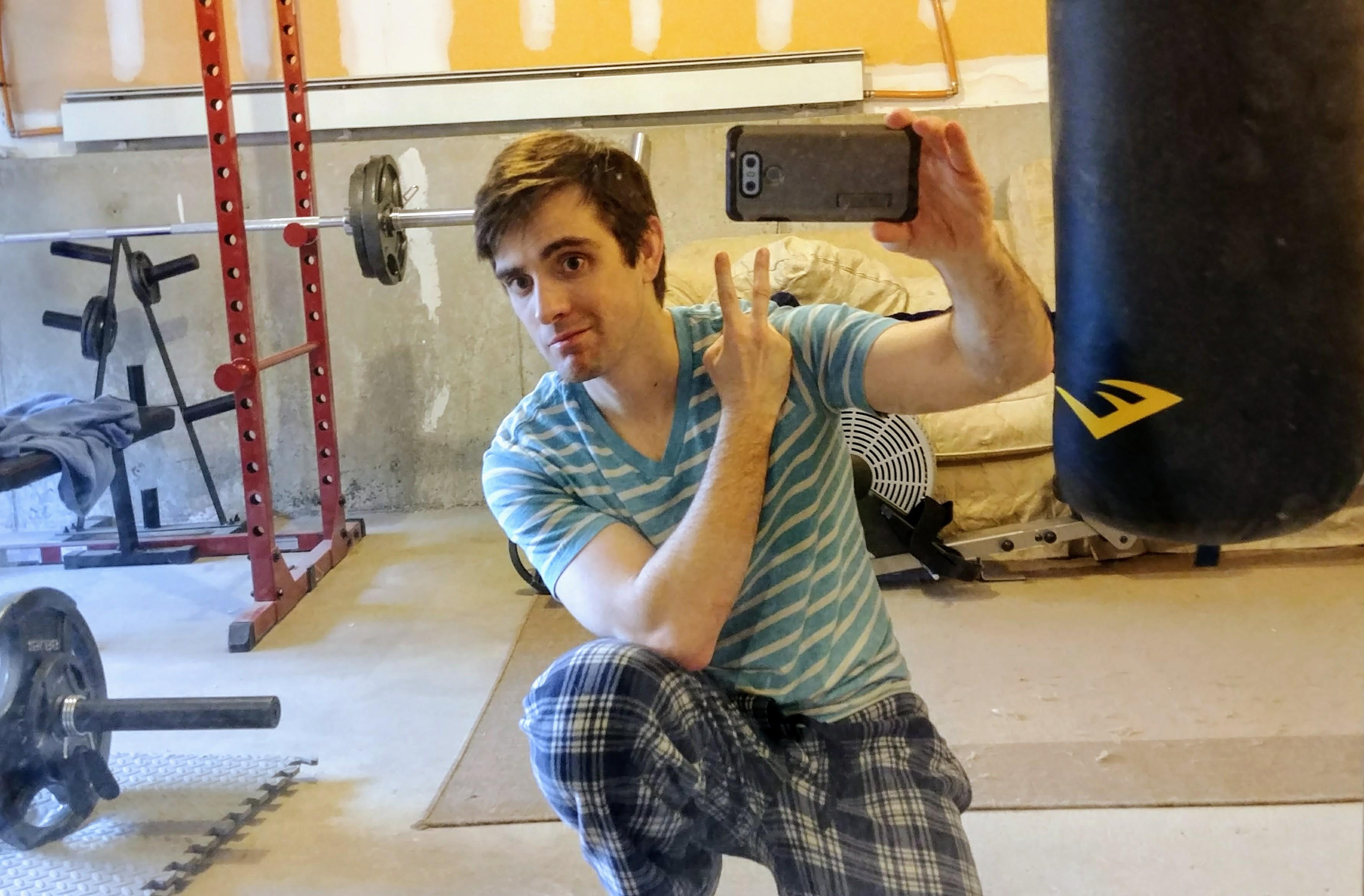 Working out in pajamas. Benefits of a home gym. r/selfie