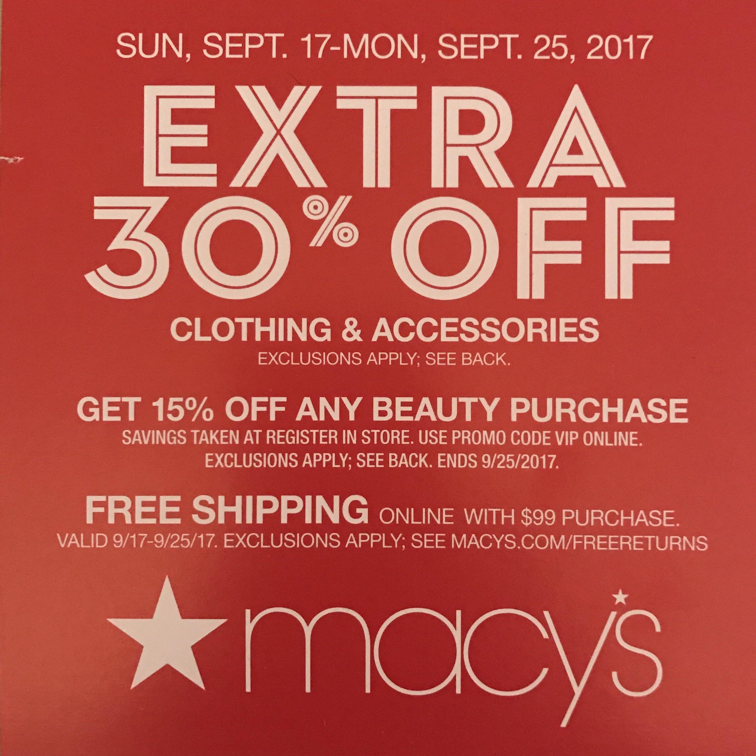 Macy's 15 off Beauty Purchases (Code is VIP) From Sept