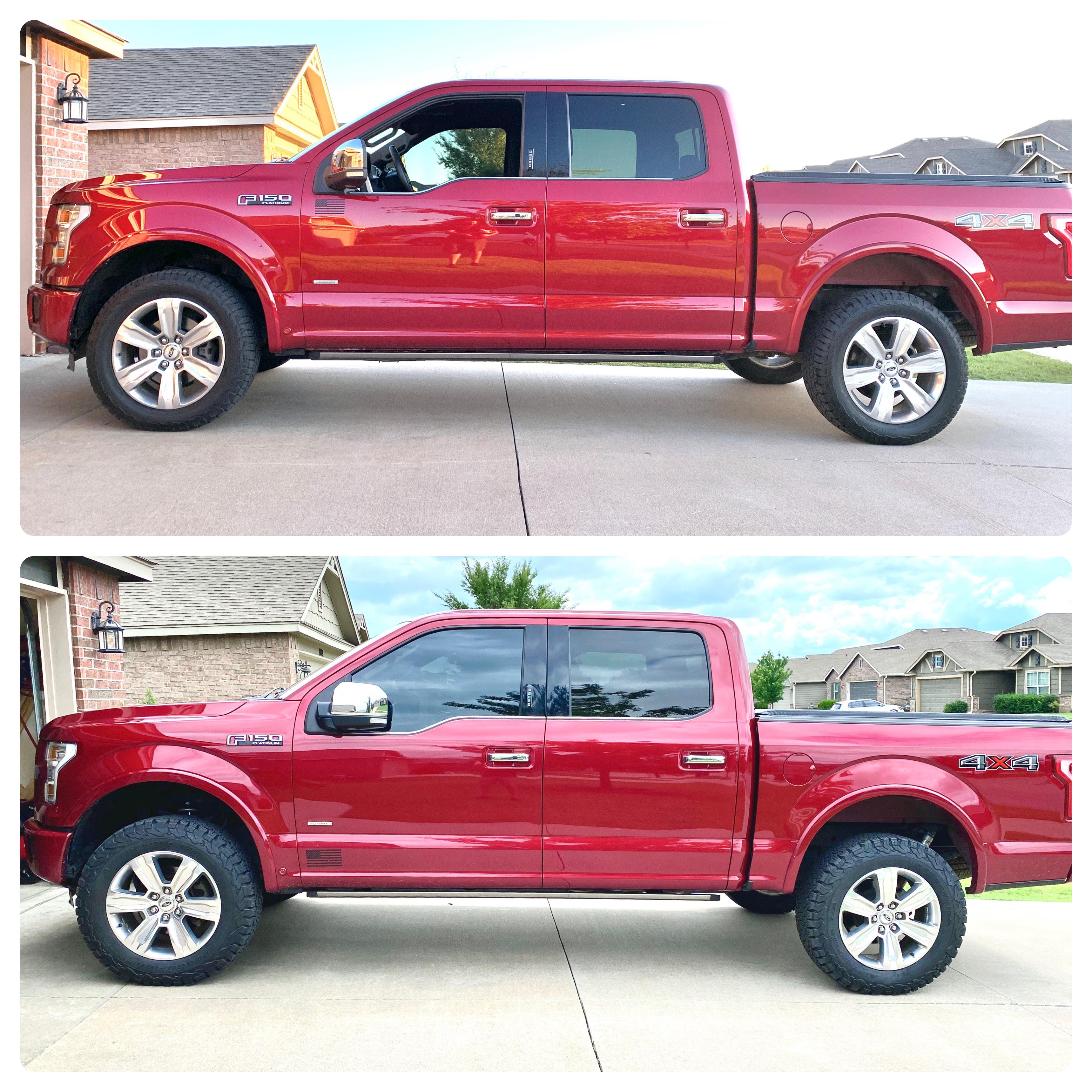 Before and after, lift, spacers and tires. Really love the results