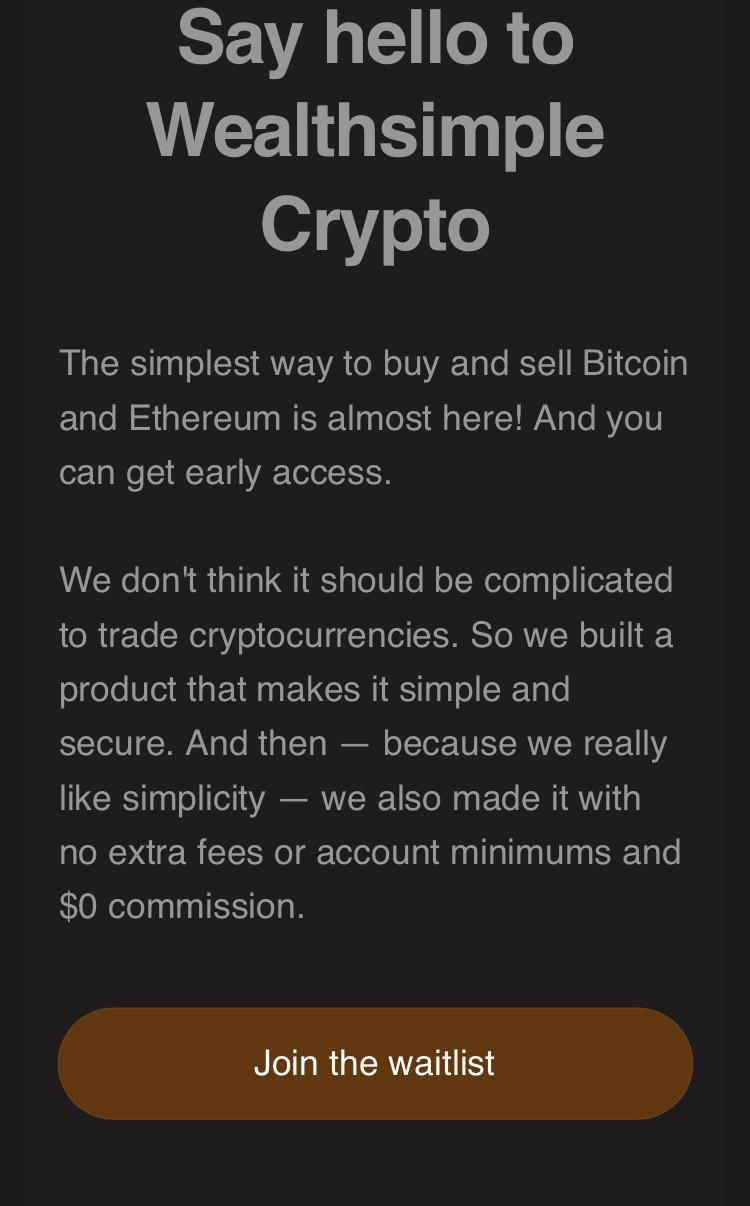 Wealthsimple to launch Wealthsimple Crypto CryptoCurrency